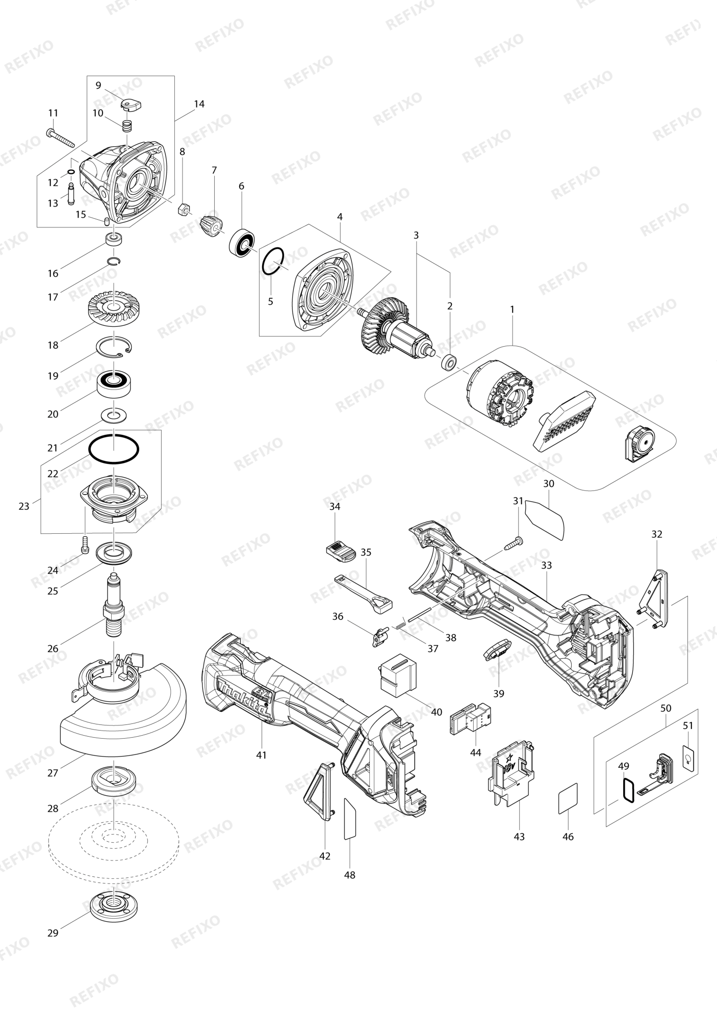 MAKITA DGA512 — схема запчастей