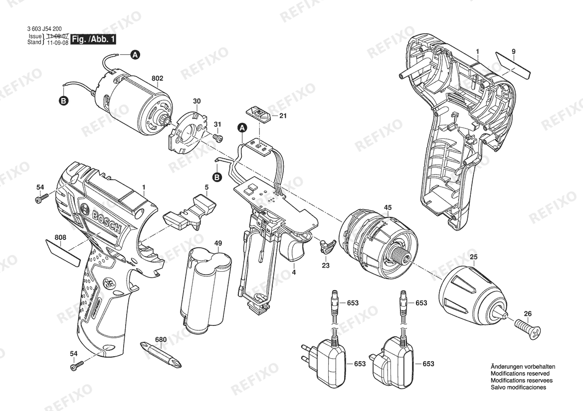 Bosch Аккумуляторный шуруповёрт PSR 10,8 LI | 10.8 V | 001 - EU (3 603 J54 200) — схема запчастей