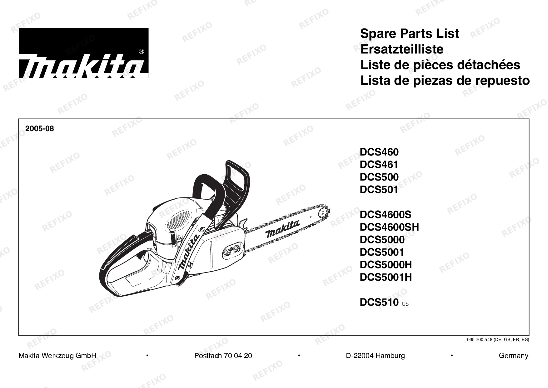 MAKITA DCS5001 — схема запчастей