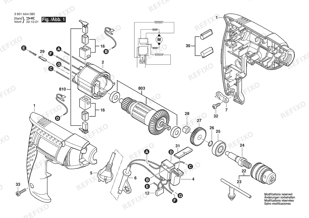 Bosch Дрель GBM600 | 220 V | 009 - CN (3 601 AA4 580) — схема запчастей