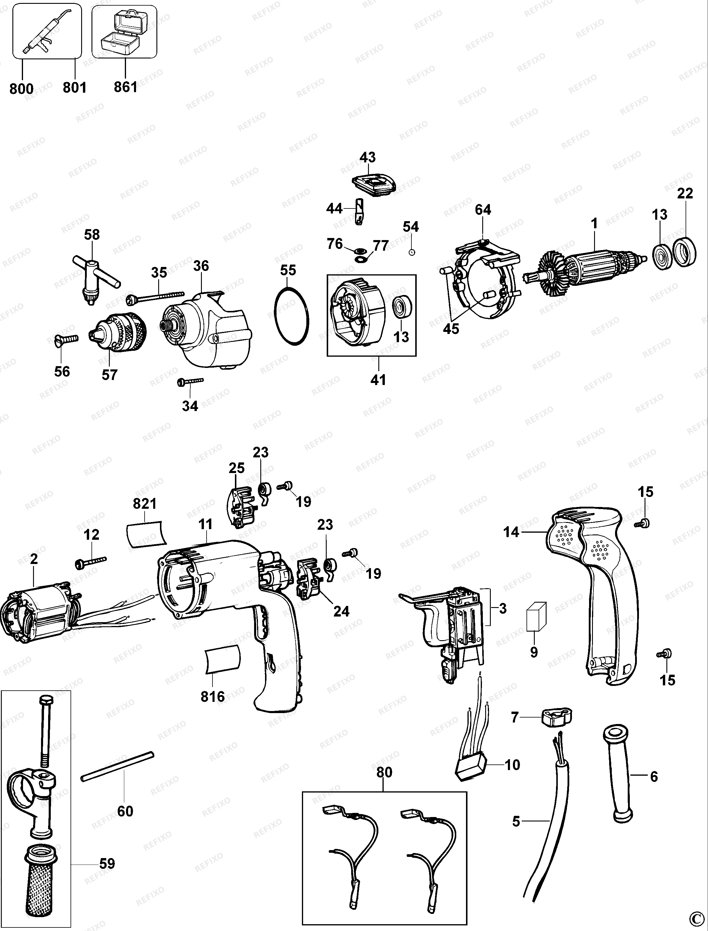 DeWalt УДАРНАЯ ДРЕЛЬ D21710 — схема запчастей