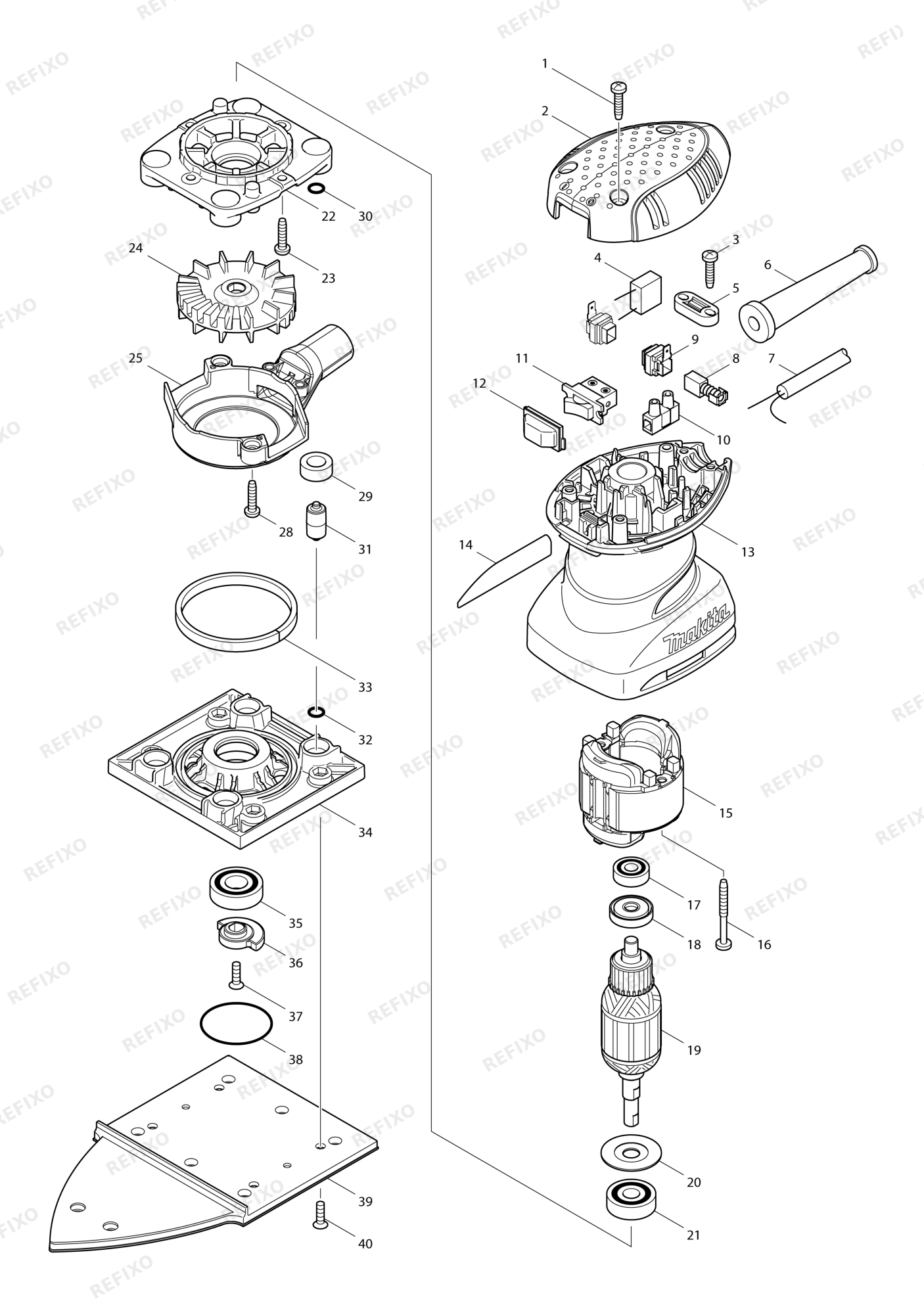 MAKITA BO4565 — схема запчастей