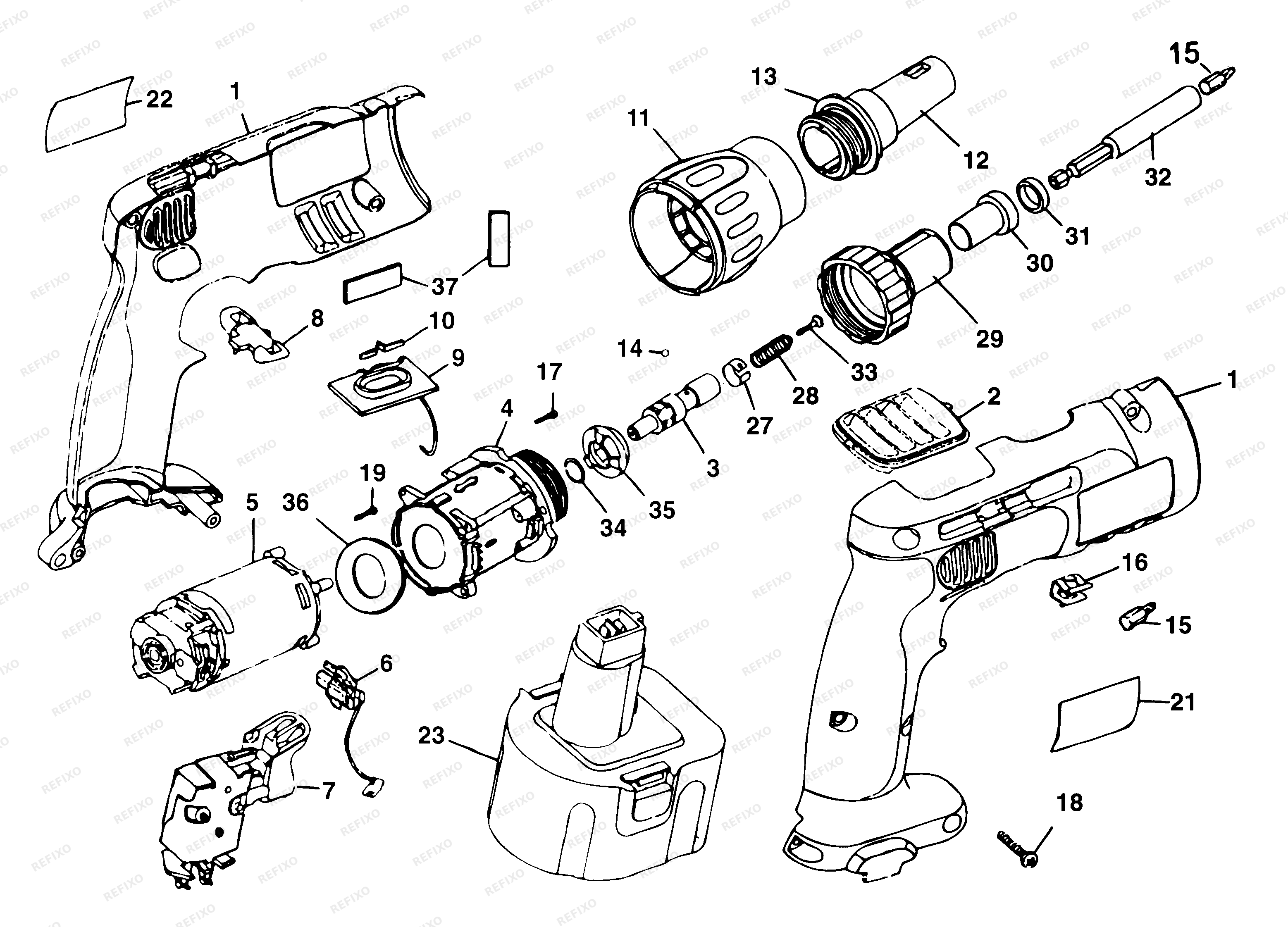DeWalt АККУМУЛЯТОРНАЯ ДРЕЛЬ GSA64 — схема запчастей
