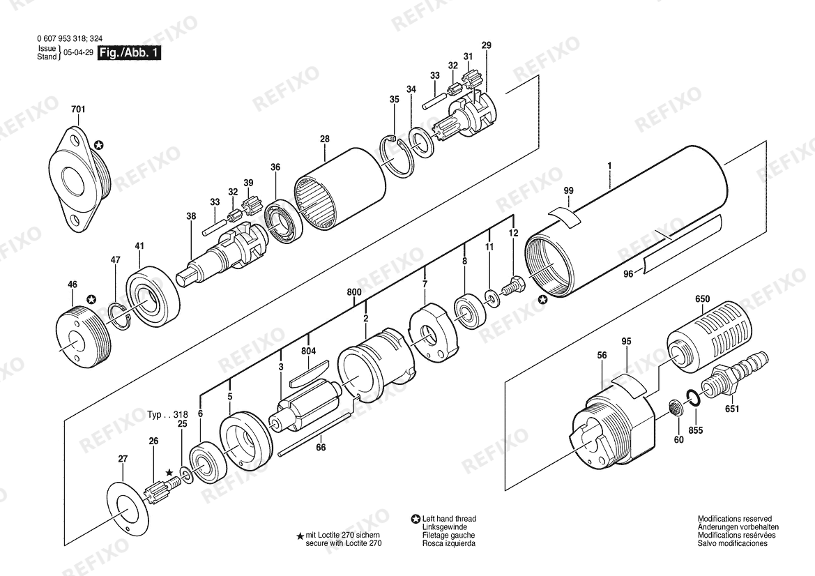 Bosch Einbaumotor 180W motor (0 607 953 318) — схема запчастей