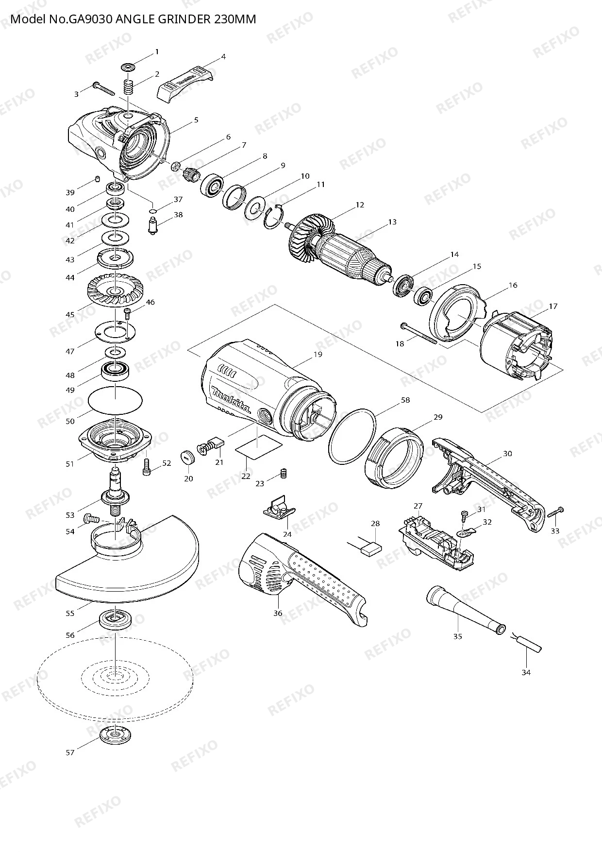 MAKITA GA9030 — схема запчастей