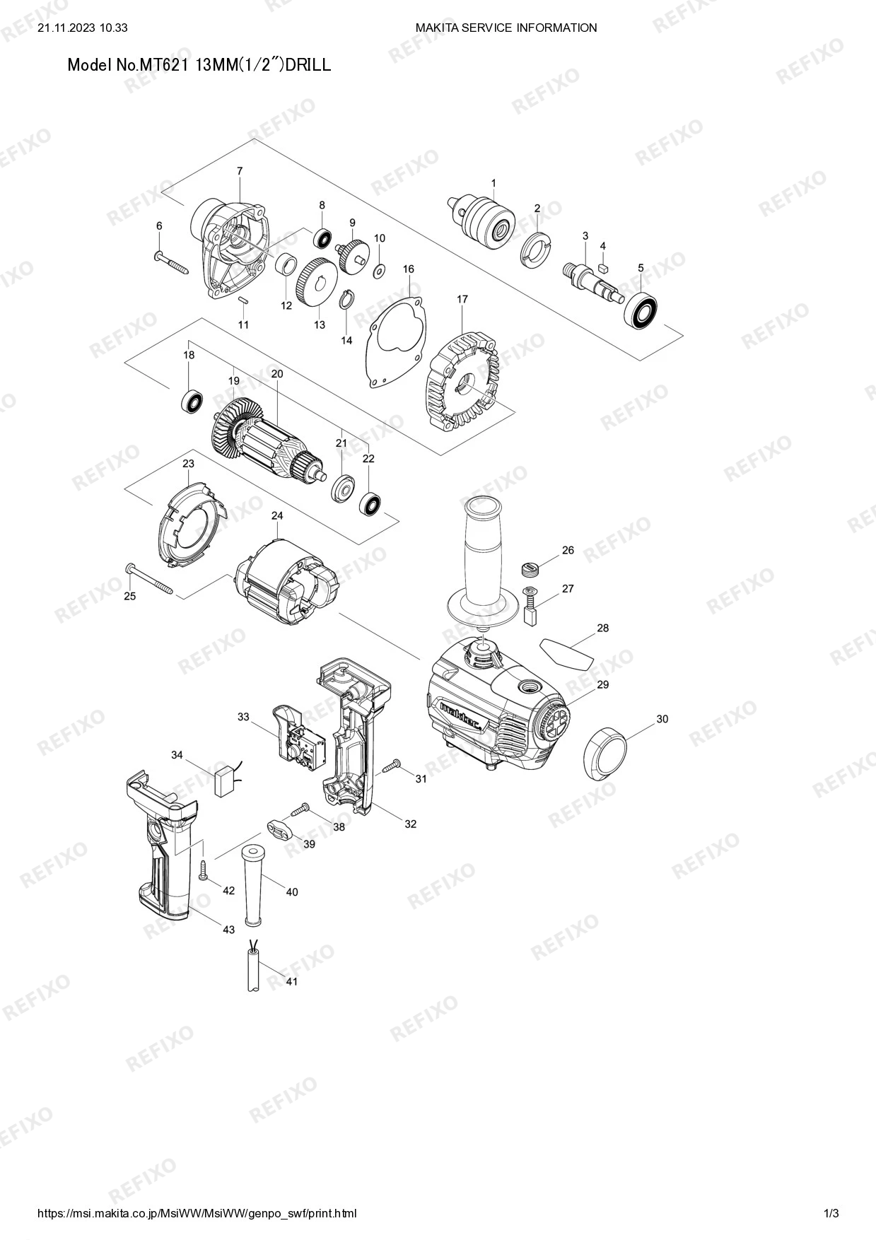 MAKITA MT621 — схема запчастей
