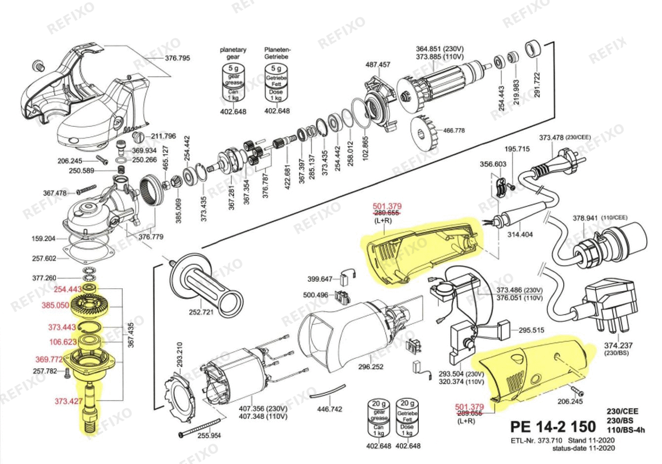 Flex PE 14-2 150 230BS — схема запчастей