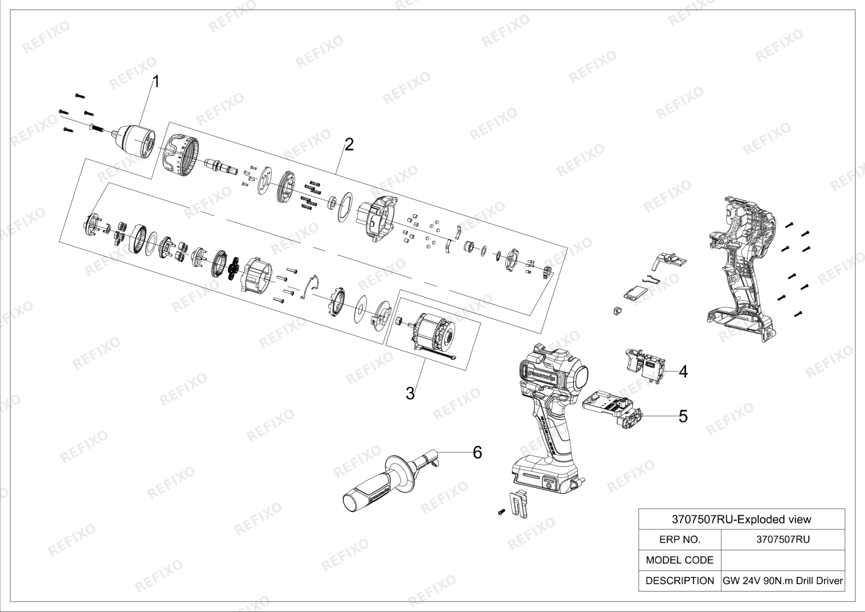 Greenworks 3707507 Exploded View — схема запчастей