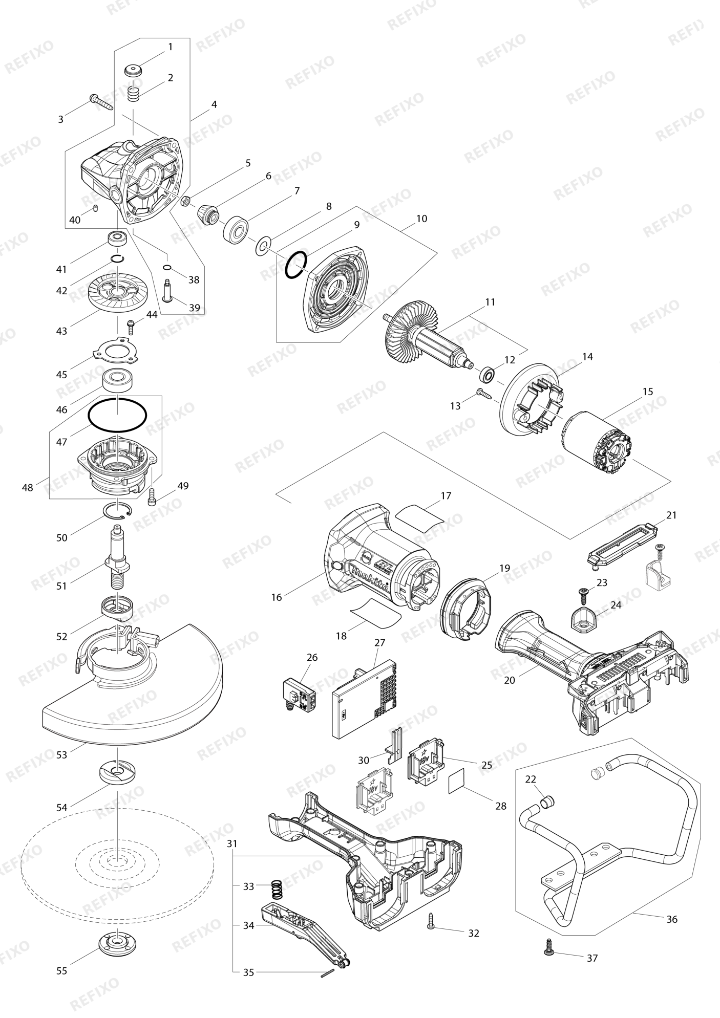 MAKITA DGA900 — схема запчастей