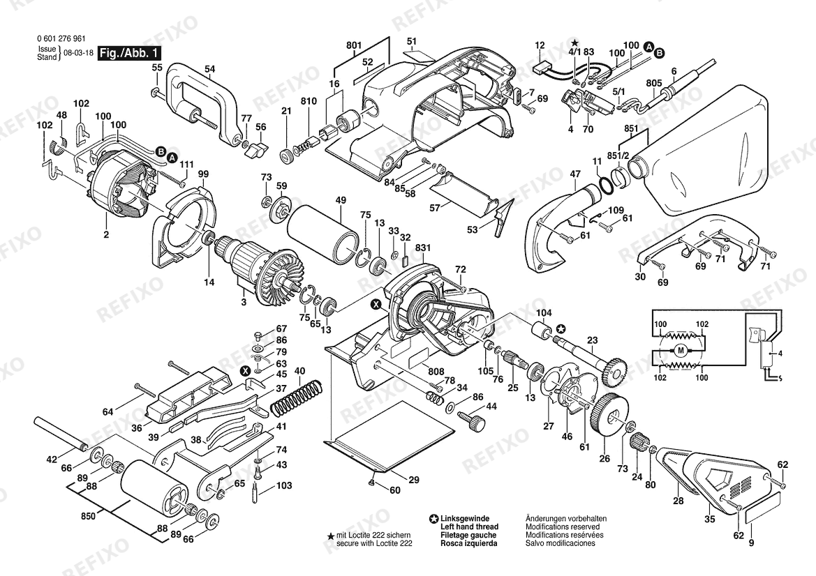 Bosch Ленточная шлифмашина GBS 100 A | 220 V | 009 - CN (0 601 276 974) — схема запчастей