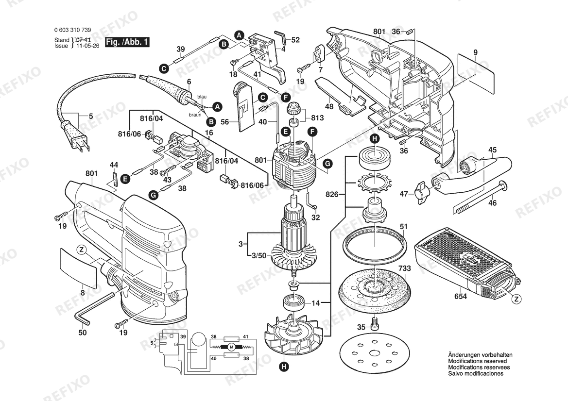 Bosch Эксцентриковая шлифмашина 3107DVS | 115 V (0 603 310 739) — схема запчастей