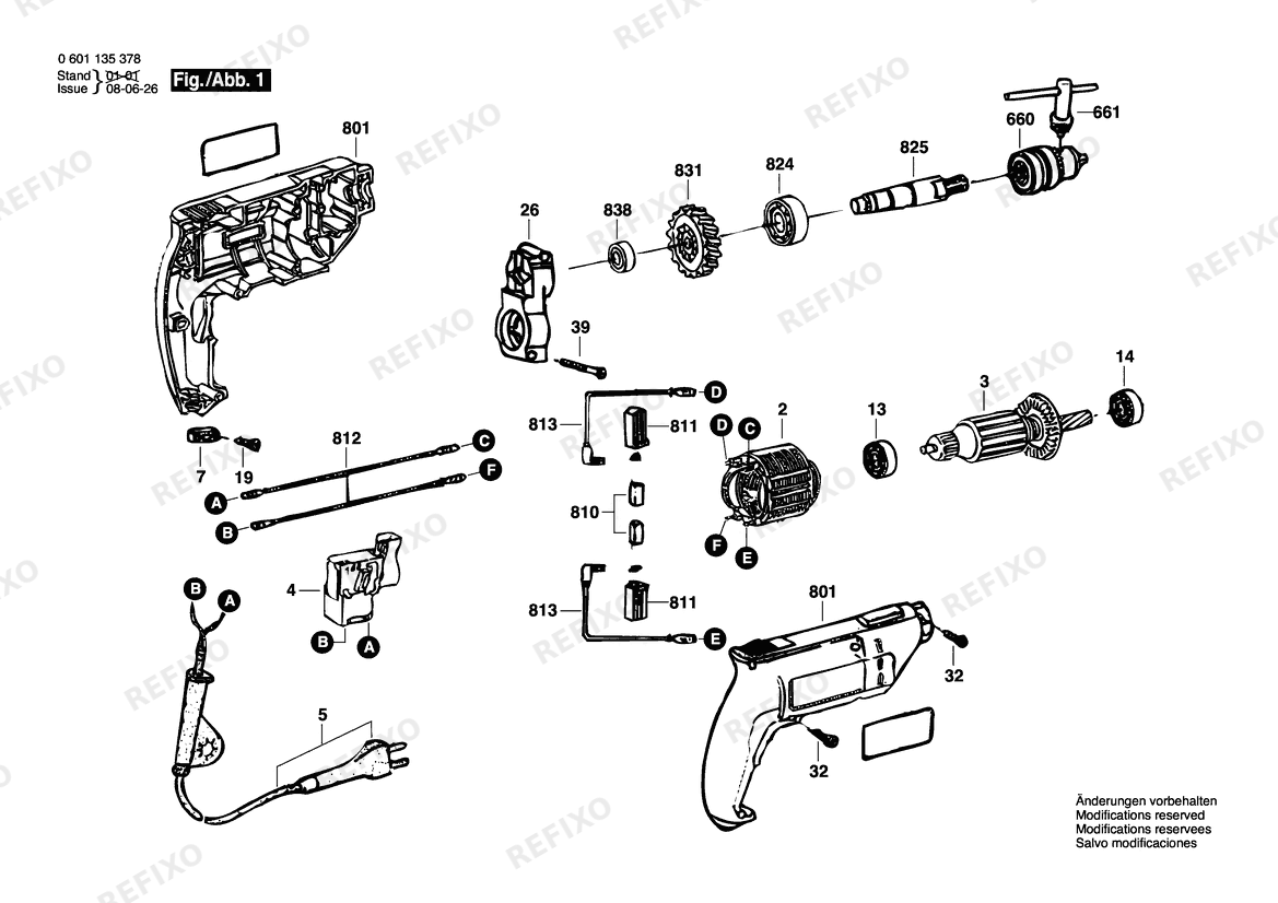 Bosch Дрель GBM 10-2 | 220 V | 017 - AR (0 601 135 379) — схема запчастей