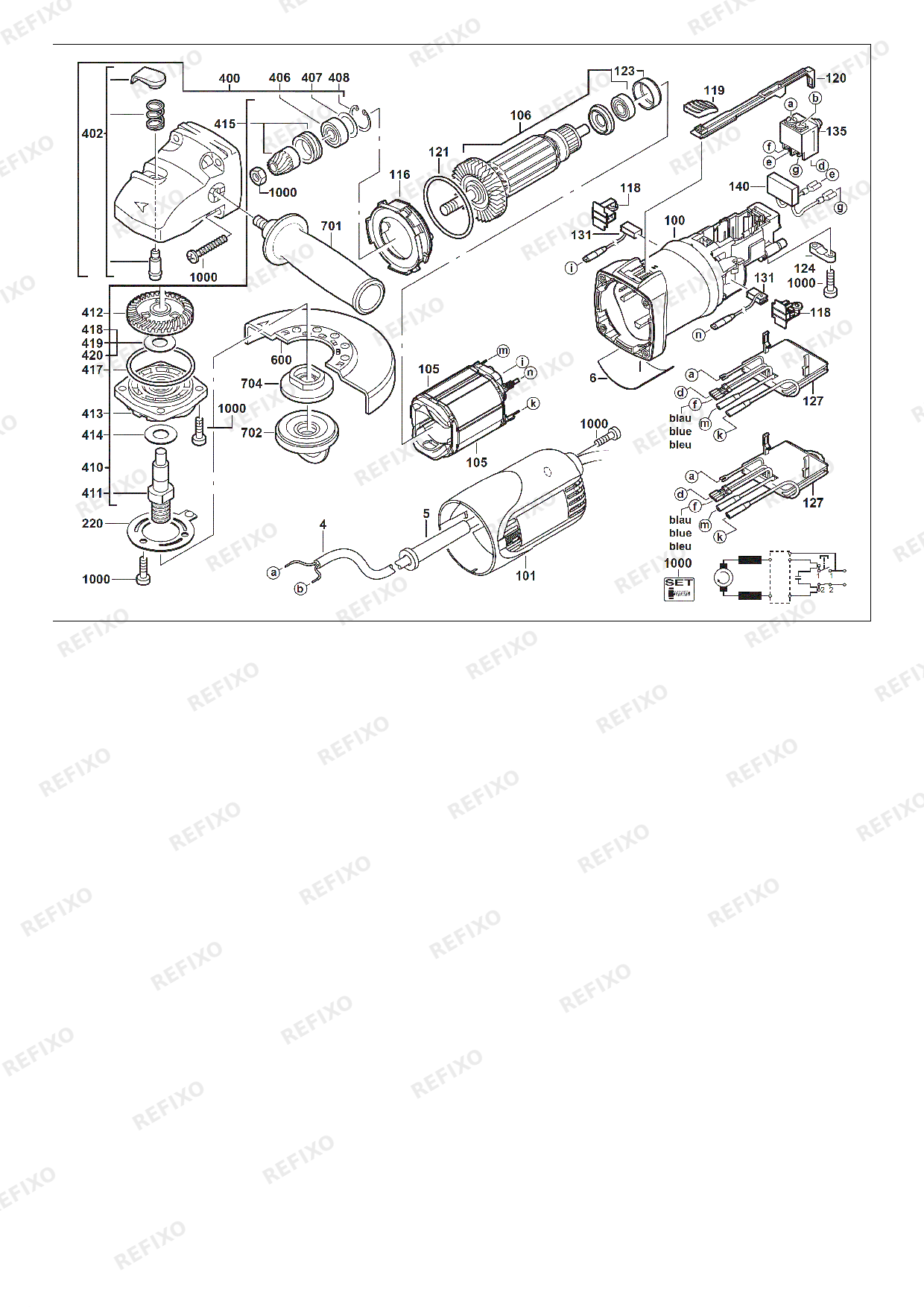 MILWAUKEE AG9 125XC IN2 4933403200 4000449740 — схема запчастей