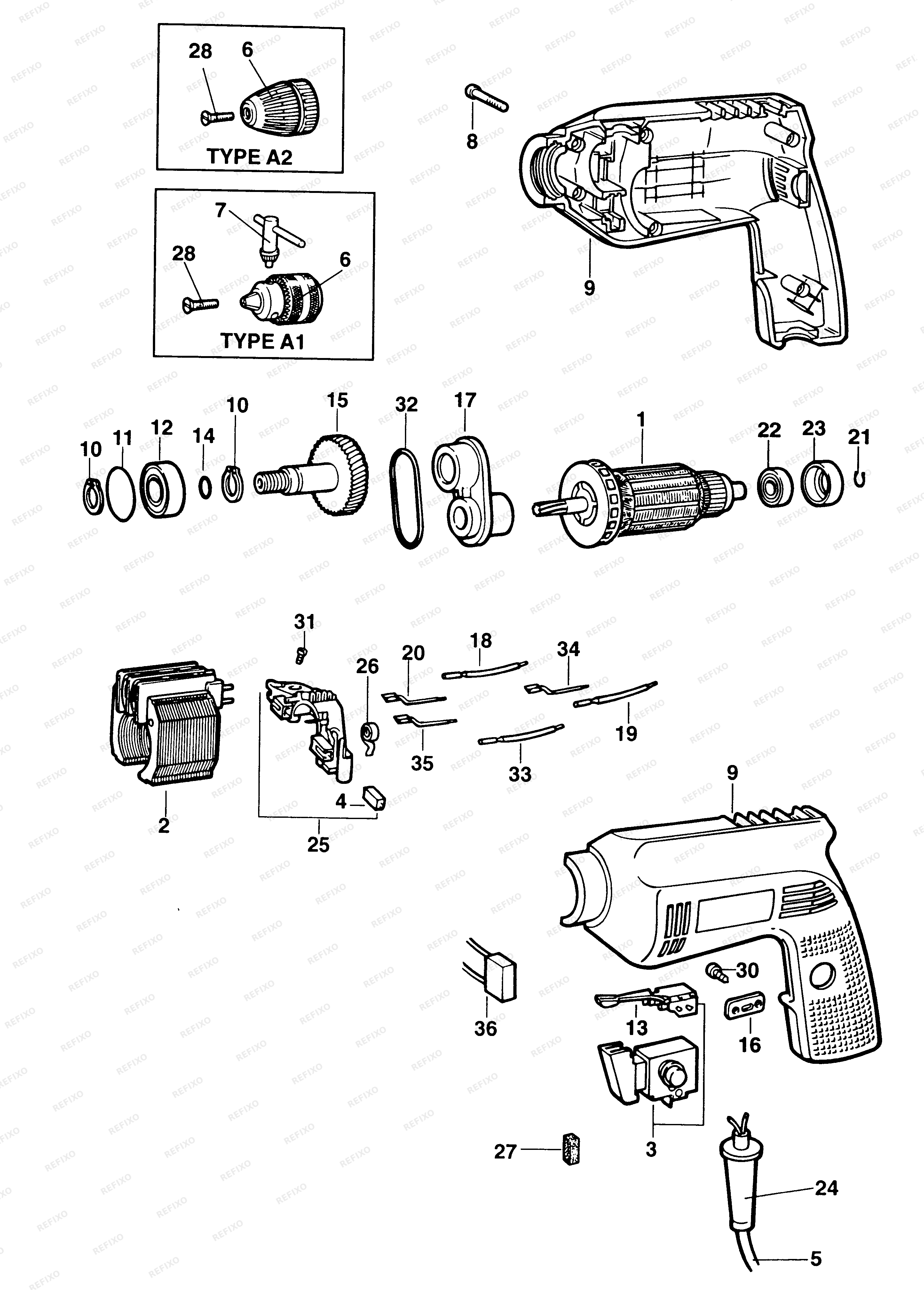 DeWalt УДАРНАЯ ДРЕЛЬ BM11E — схема запчастей