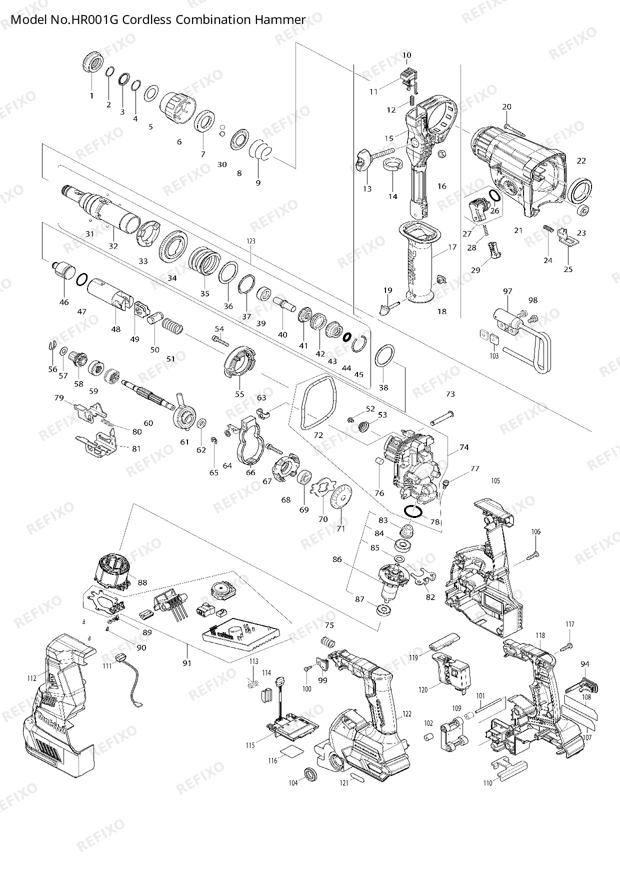 MAKITA HR001G — схема запчастей