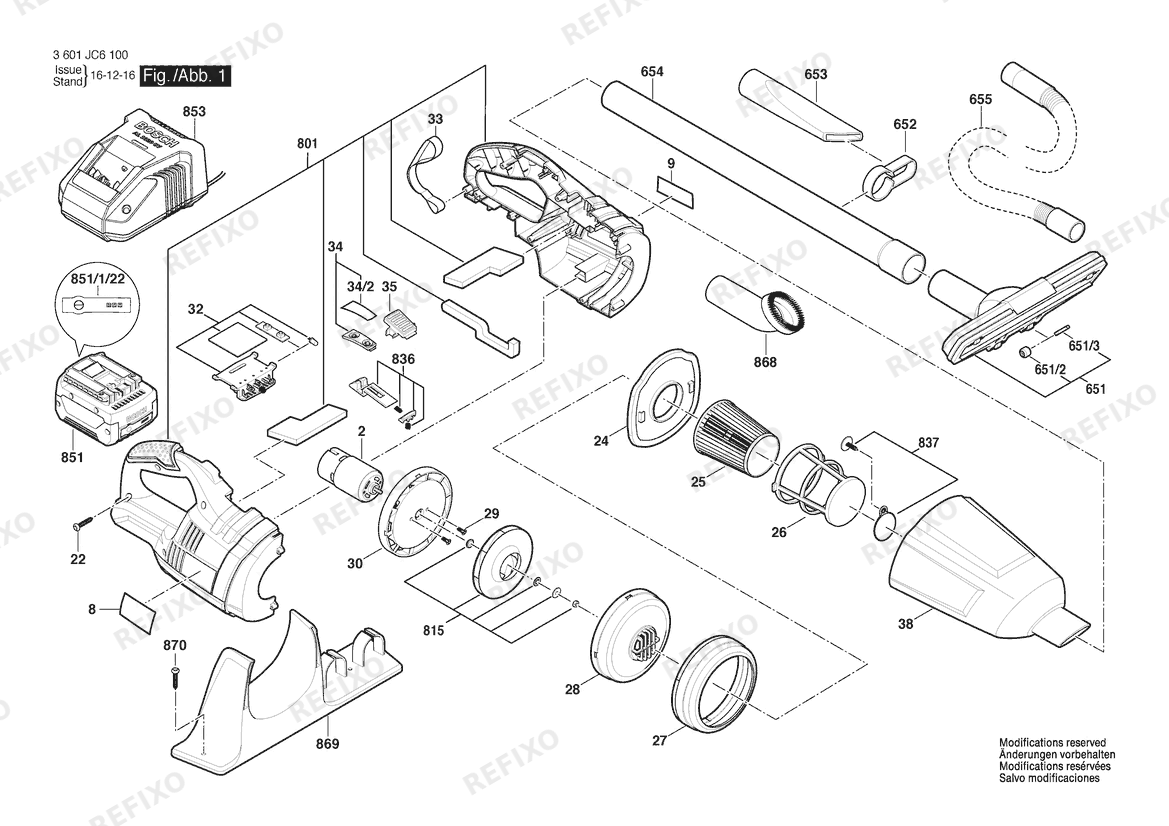 Bosch Аккумуляторный - пылесос GAS 18V-Li | 18 V | 001 - EU (3 601 JC6 100) — схема запчастей