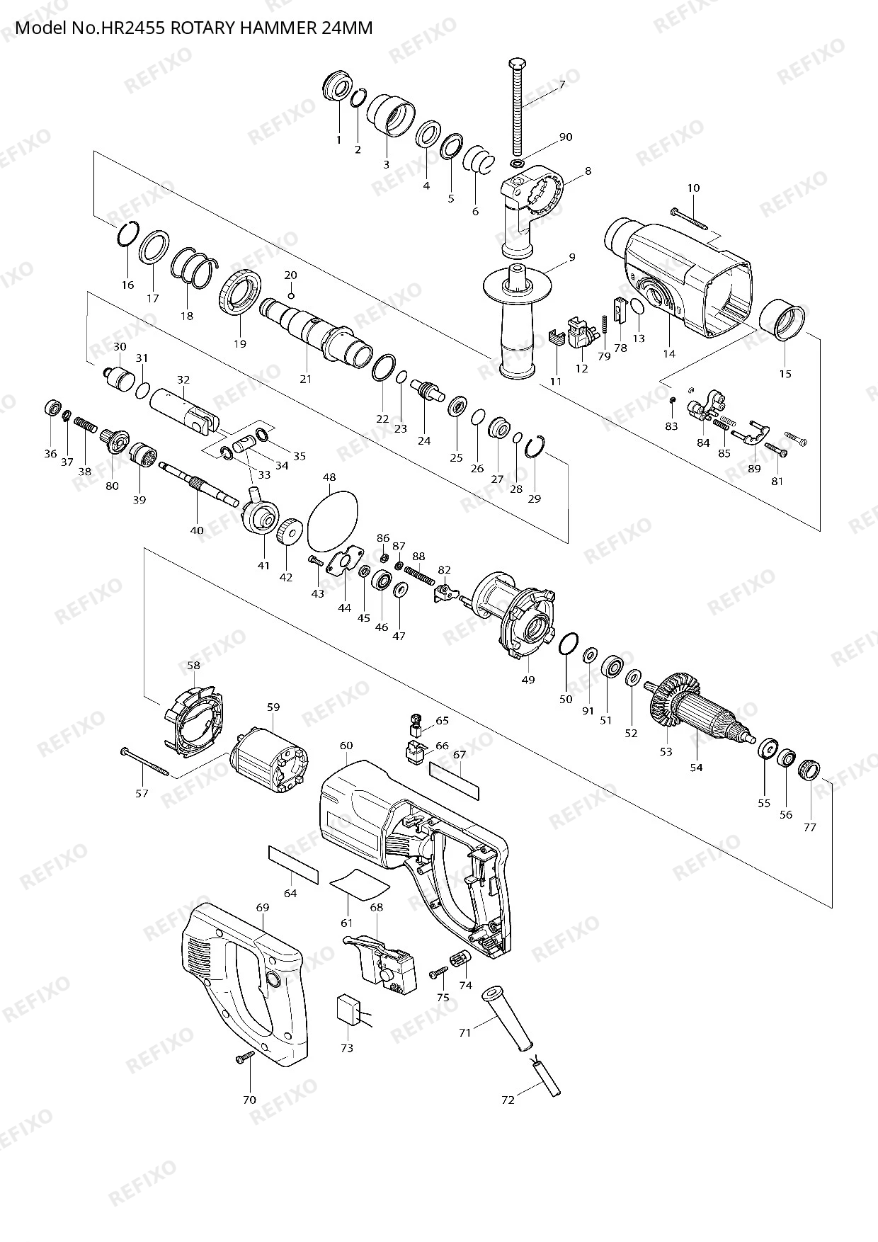 MAKITA HR2455 — схема запчастей