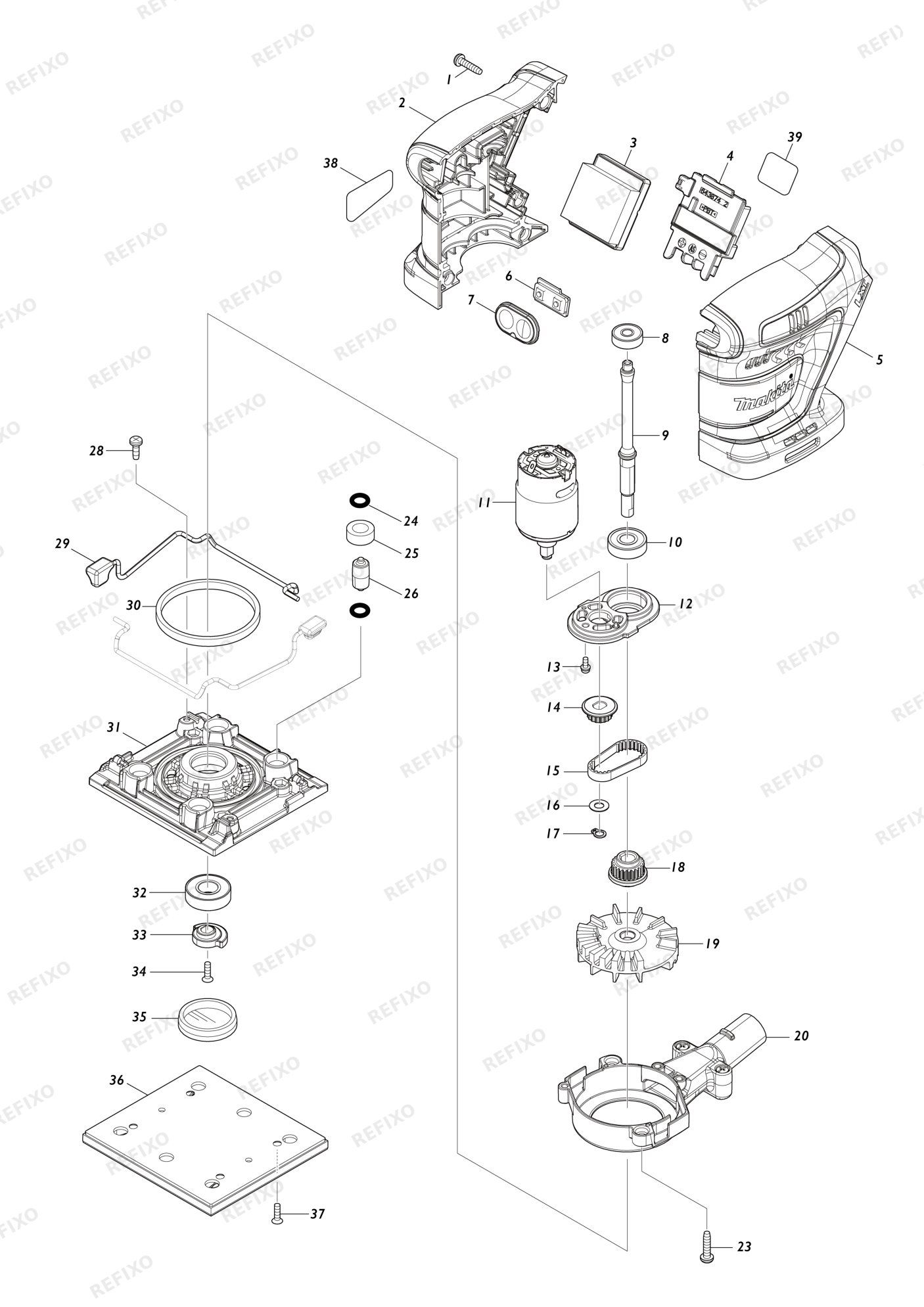 MAKITA DBO480 — схема запчастей