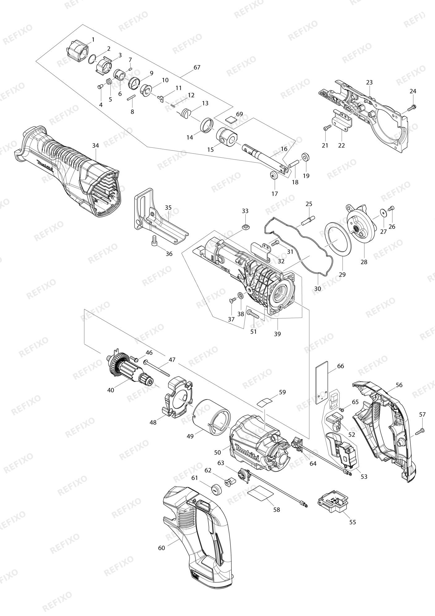 MAKITA DJR186 — схема запчастей
