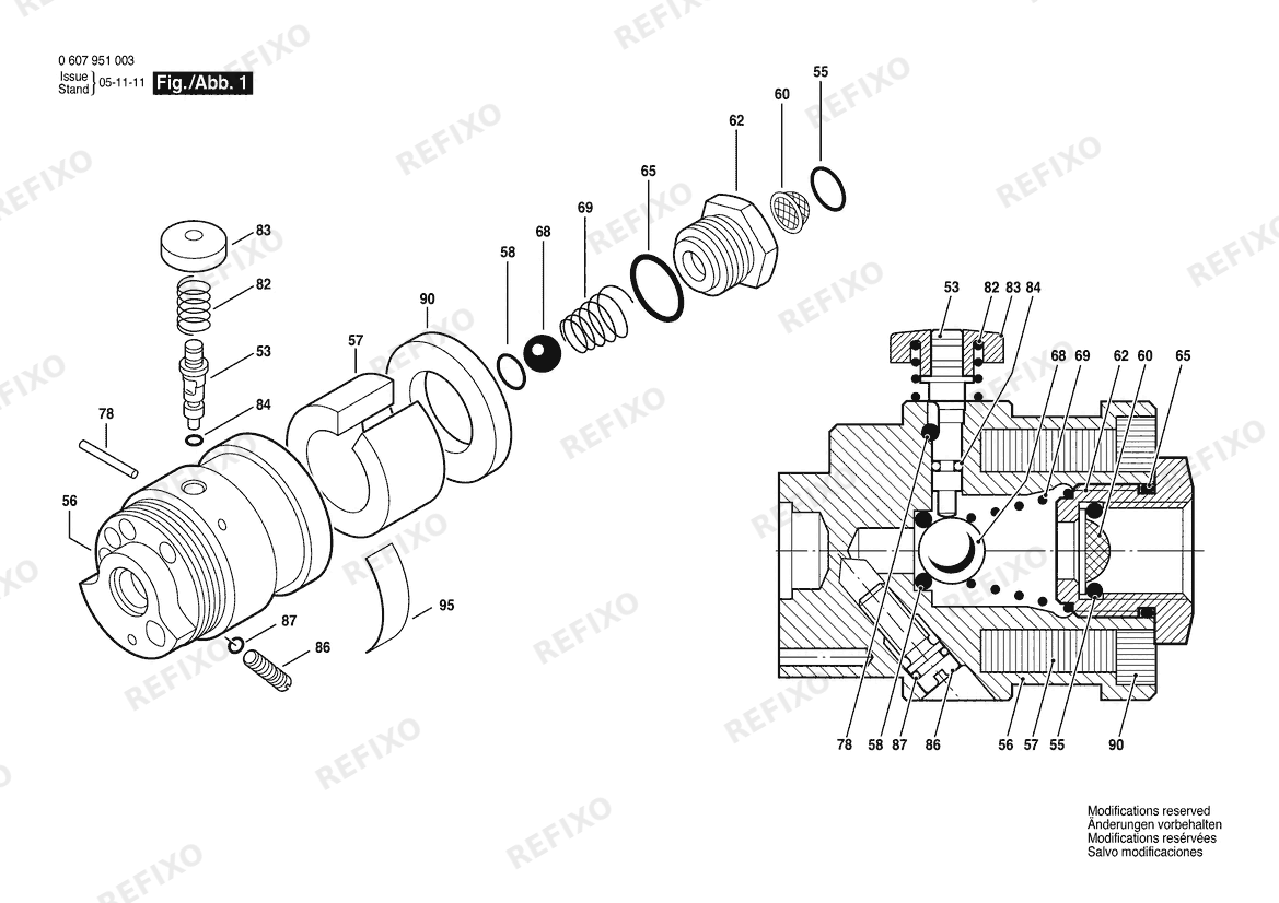 Bosch Ventilgehäuse OEM (0 607 951 003) — схема запчастей