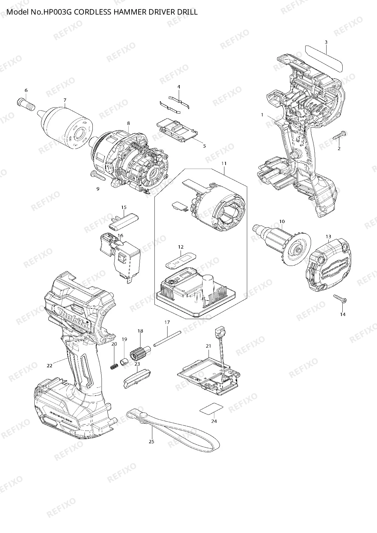MAKITA HP003G — схема запчастей