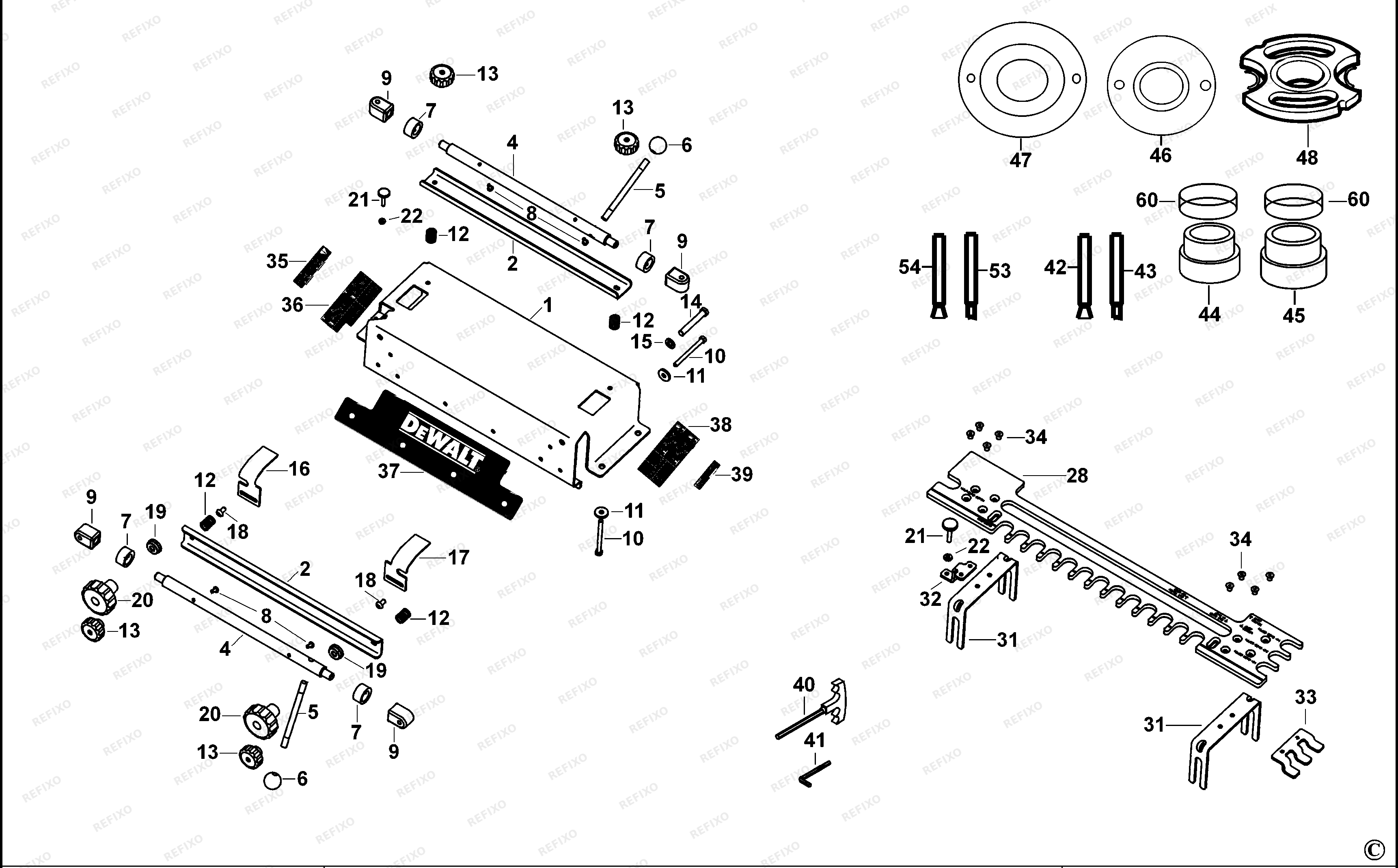 DeWalt ШИПОРЕЗНОЕ ПРИСПОСОБЛЕНИЕ DE6210 — схема запчастей
