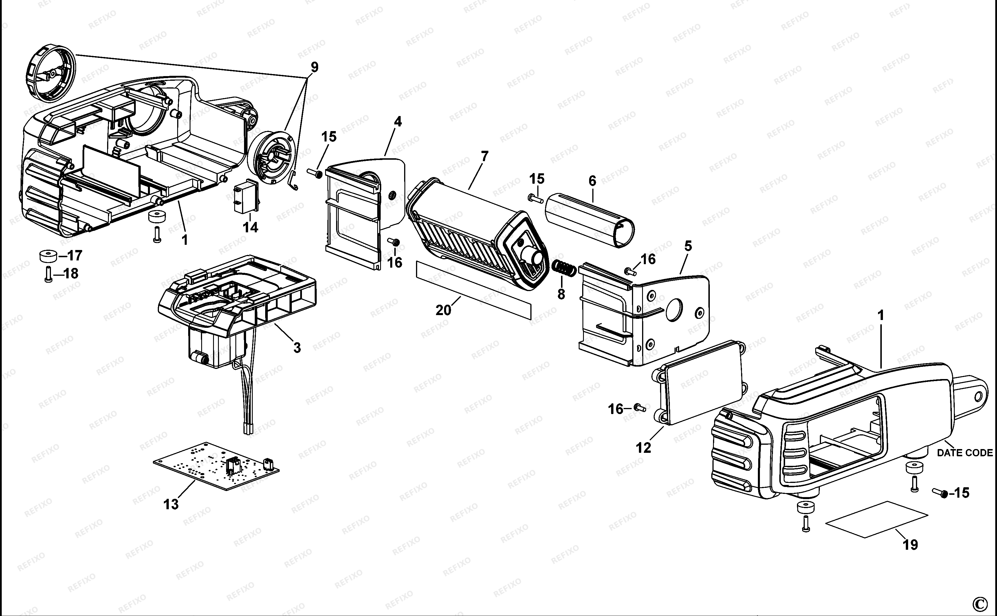 DeWalt СВЕТИЛЬНИК DCL060 — схема запчастей