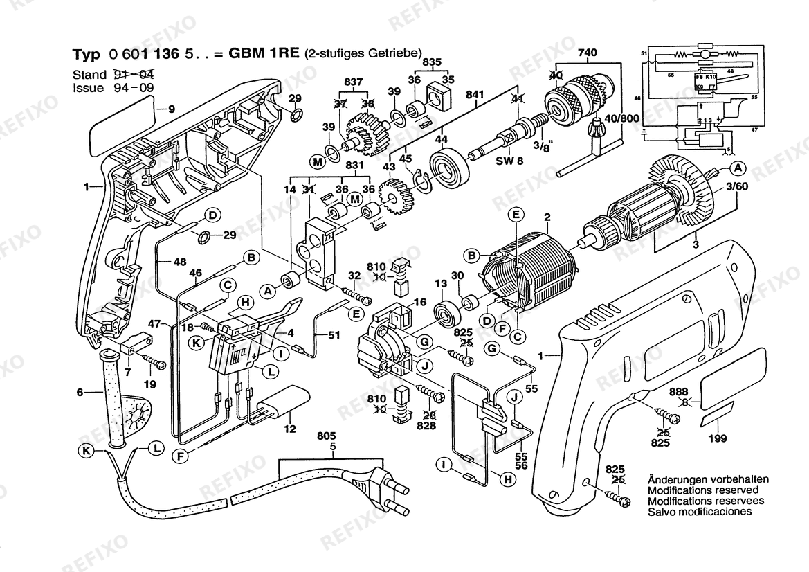 Bosch Gw-1G- дрель -Elktrn GBM 1 RE | 230 V | 001 - EU (0 601 136 566) — схема запчастей