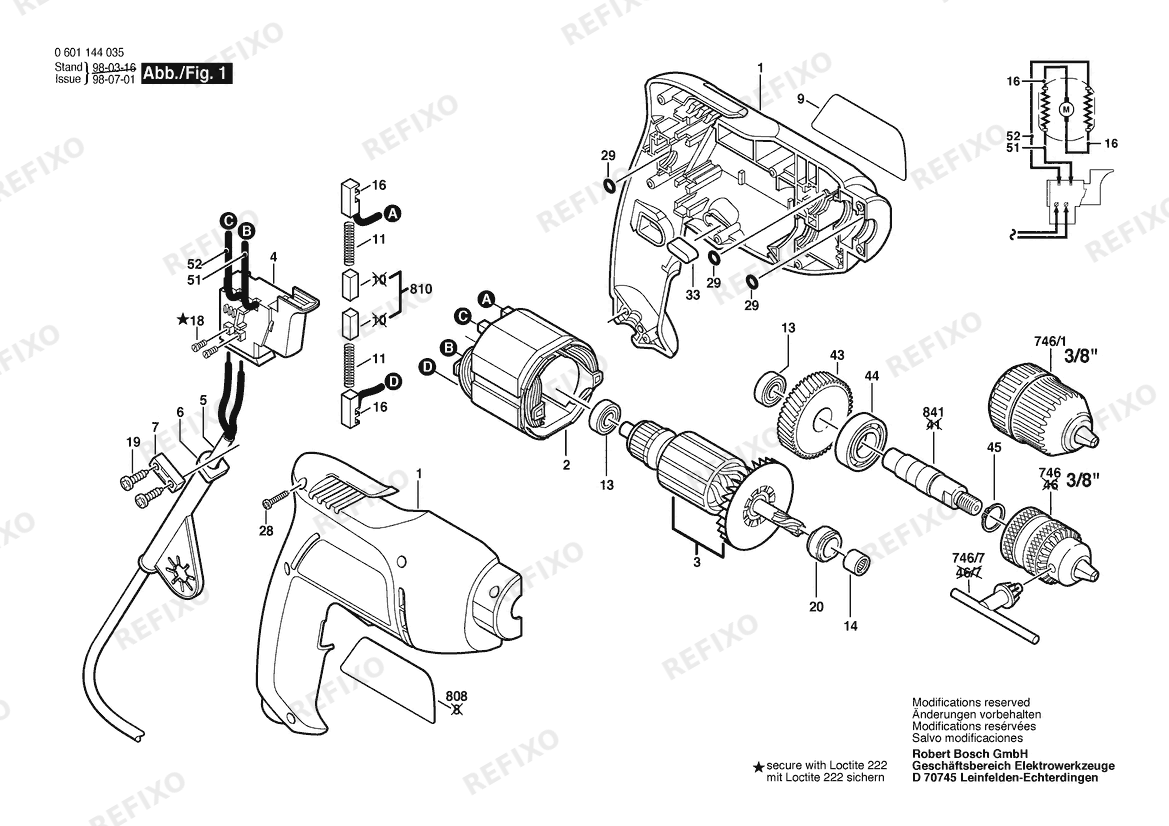 Bosch Дрель GBM 450 | 120 V | 061 - US (0 601 144 035) — схема запчастей