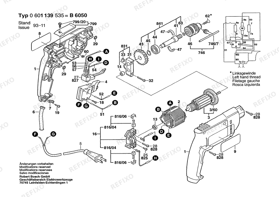 Bosch Дрель B 6050 | 120 V | 061 - US (0 601 139 535) — схема запчастей
