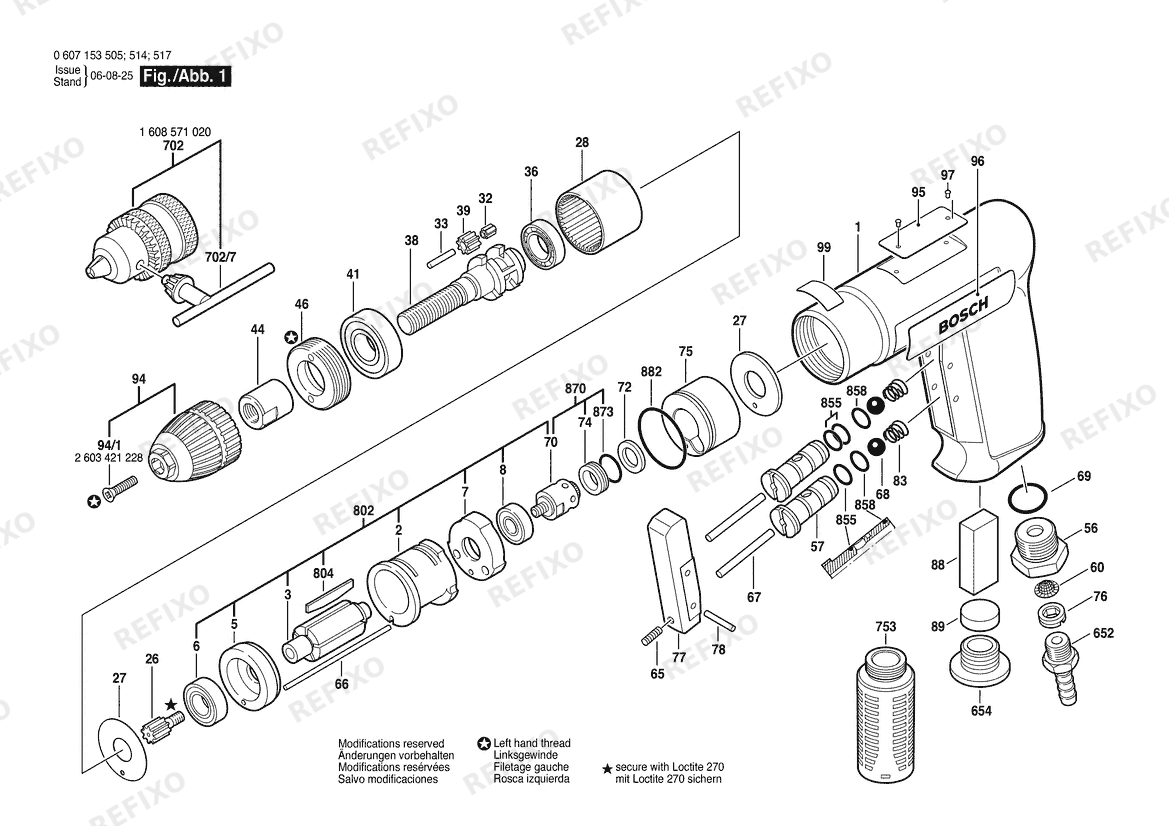 Bosch Pw- дрель -Ind FURADEIRA PNEU.IND (0 607 153 514) — схема запчастей