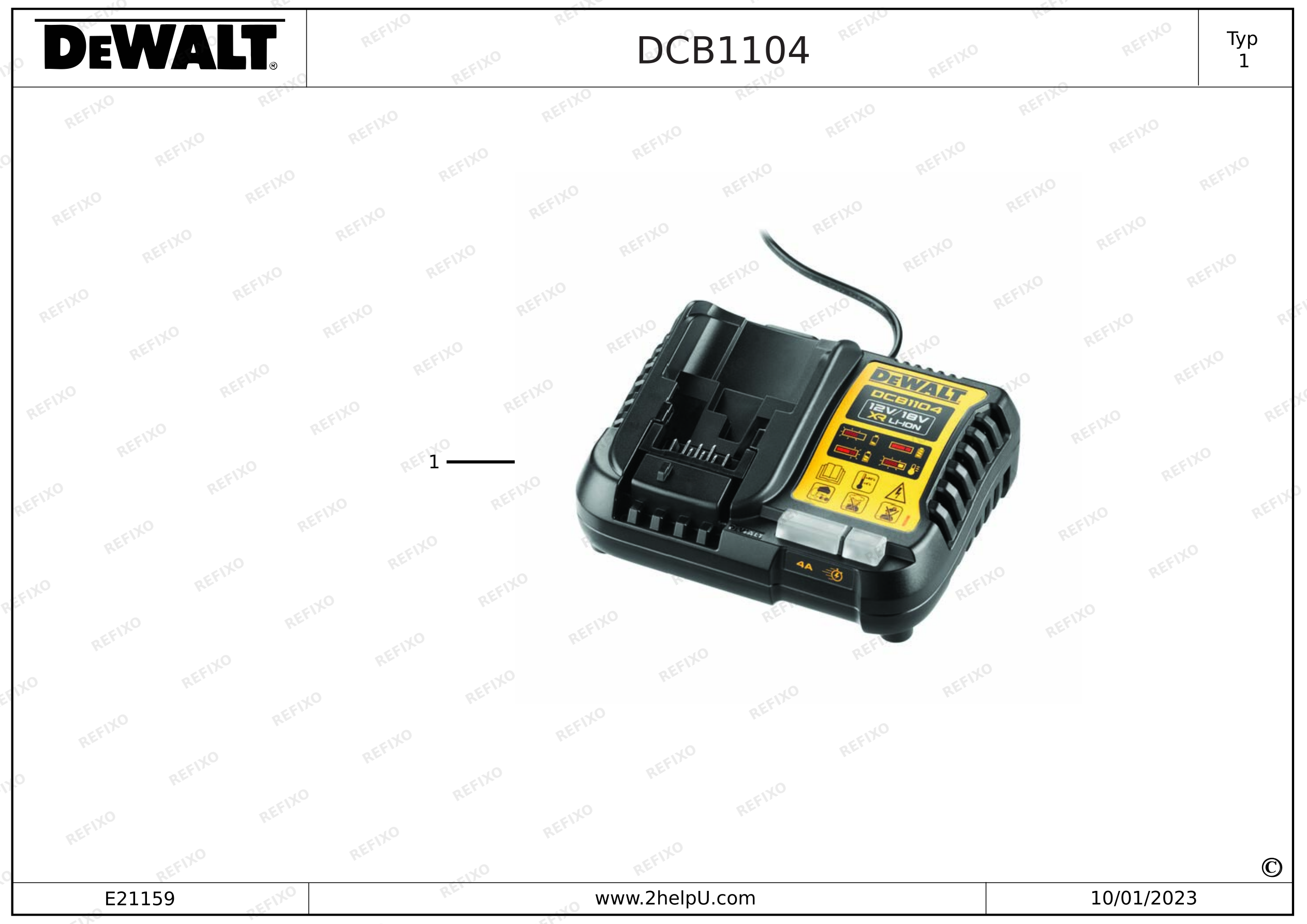 DeWalt ЗАРЯДНОЕ УСТРОЙСТВО DCB1104 — схема запчастей