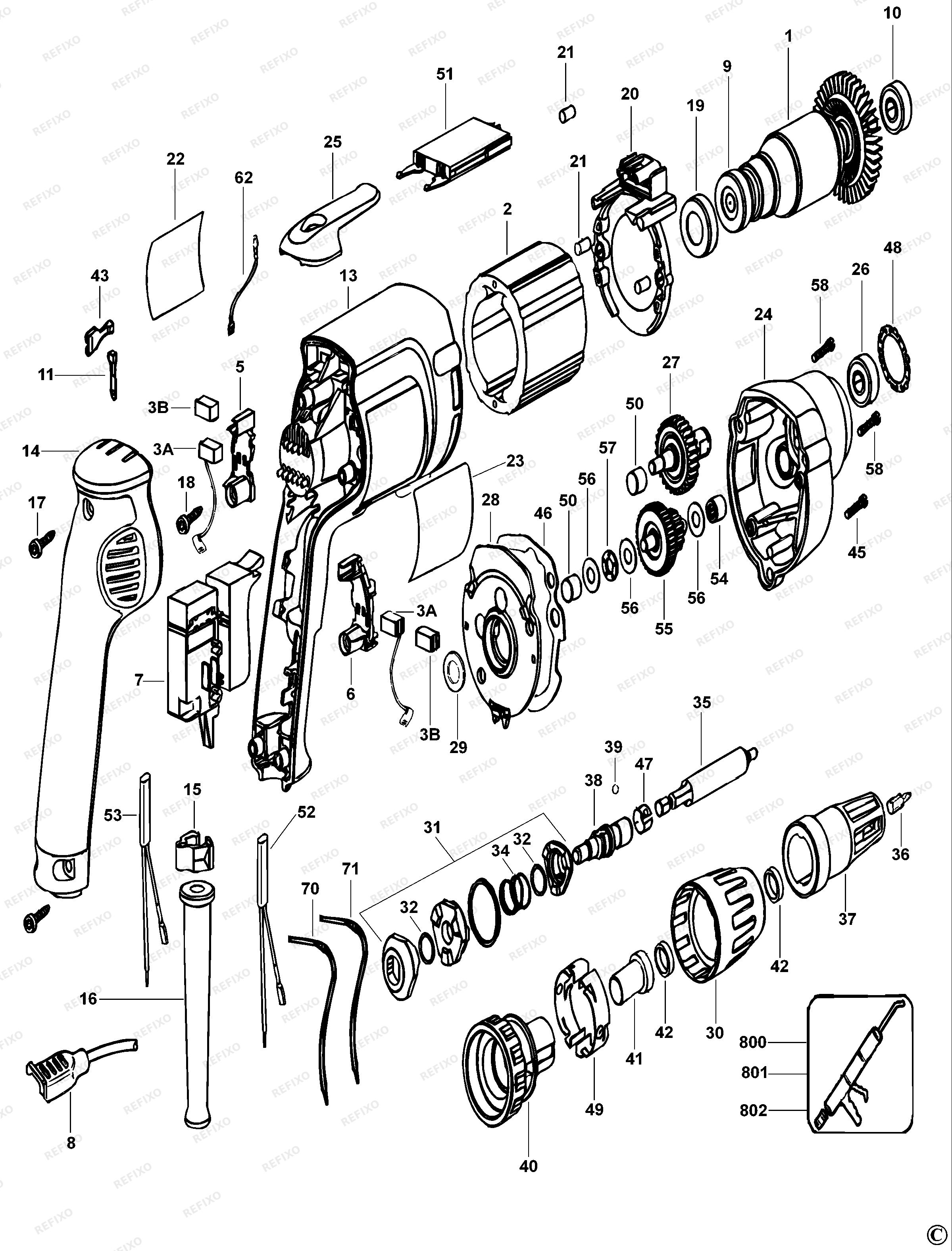 DeWalt ОТВЁРТКА DW258 — схема запчастей