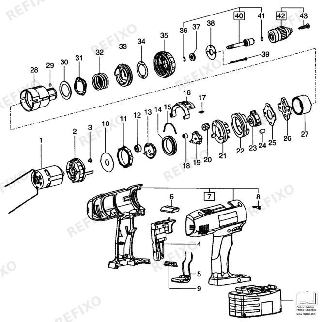 Festool TDD 9,6 230V аккумуляторный шуруповёрт 490361 — схема запчастей