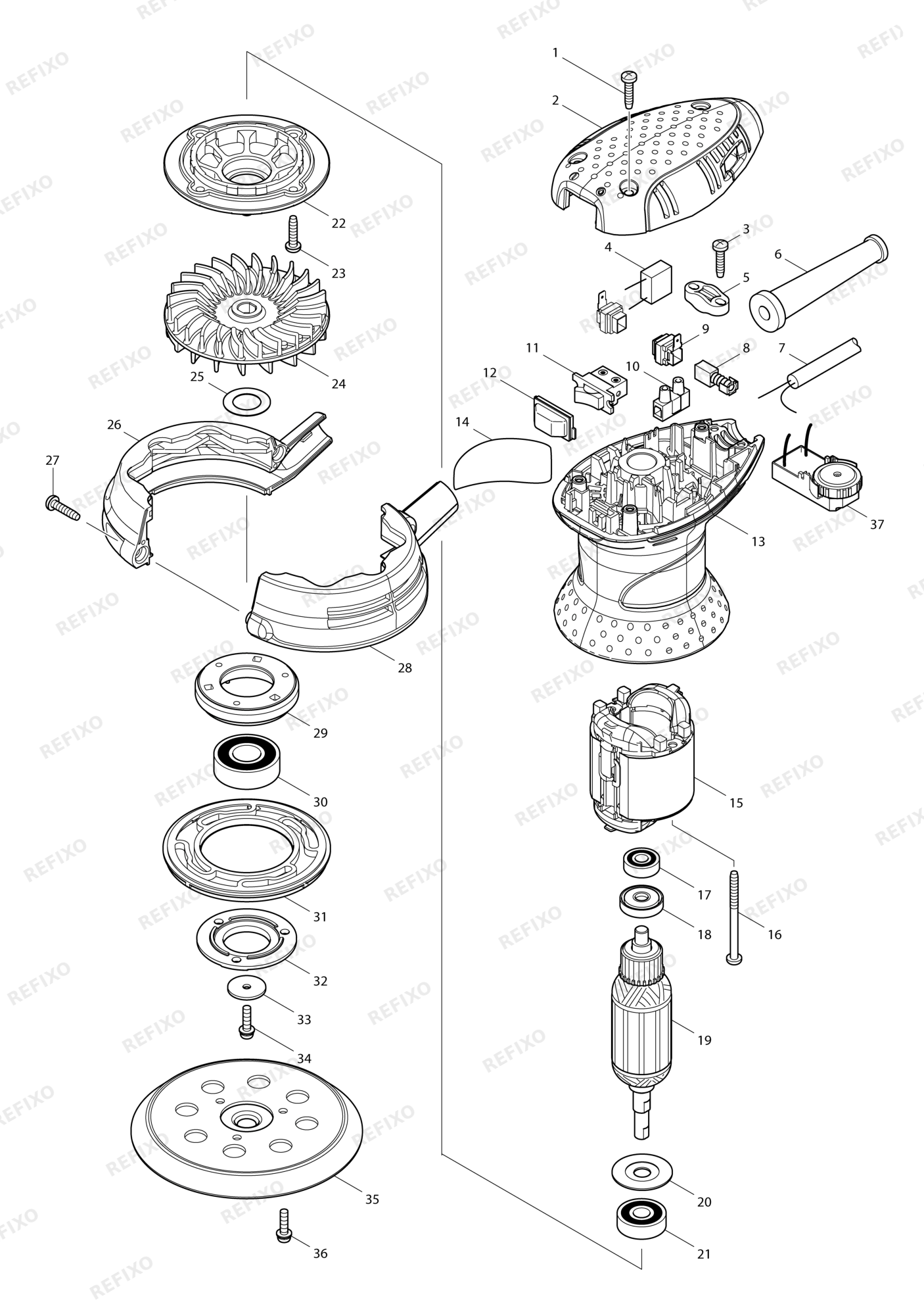 MAKITA BO5031 — схема запчастей