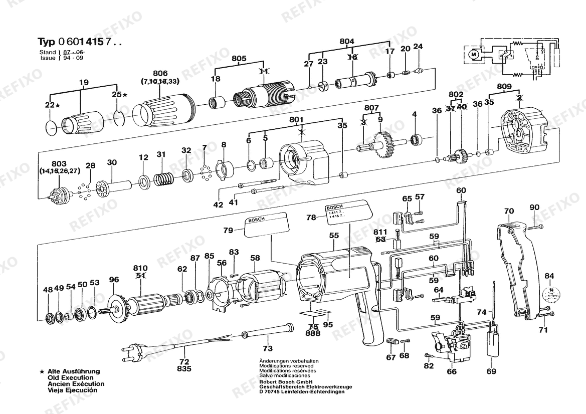 Bosch Gw- шуруповёрт ELECTRONIC | 100 V | 006 - JP (0 601 415 738) — схема запчастей
