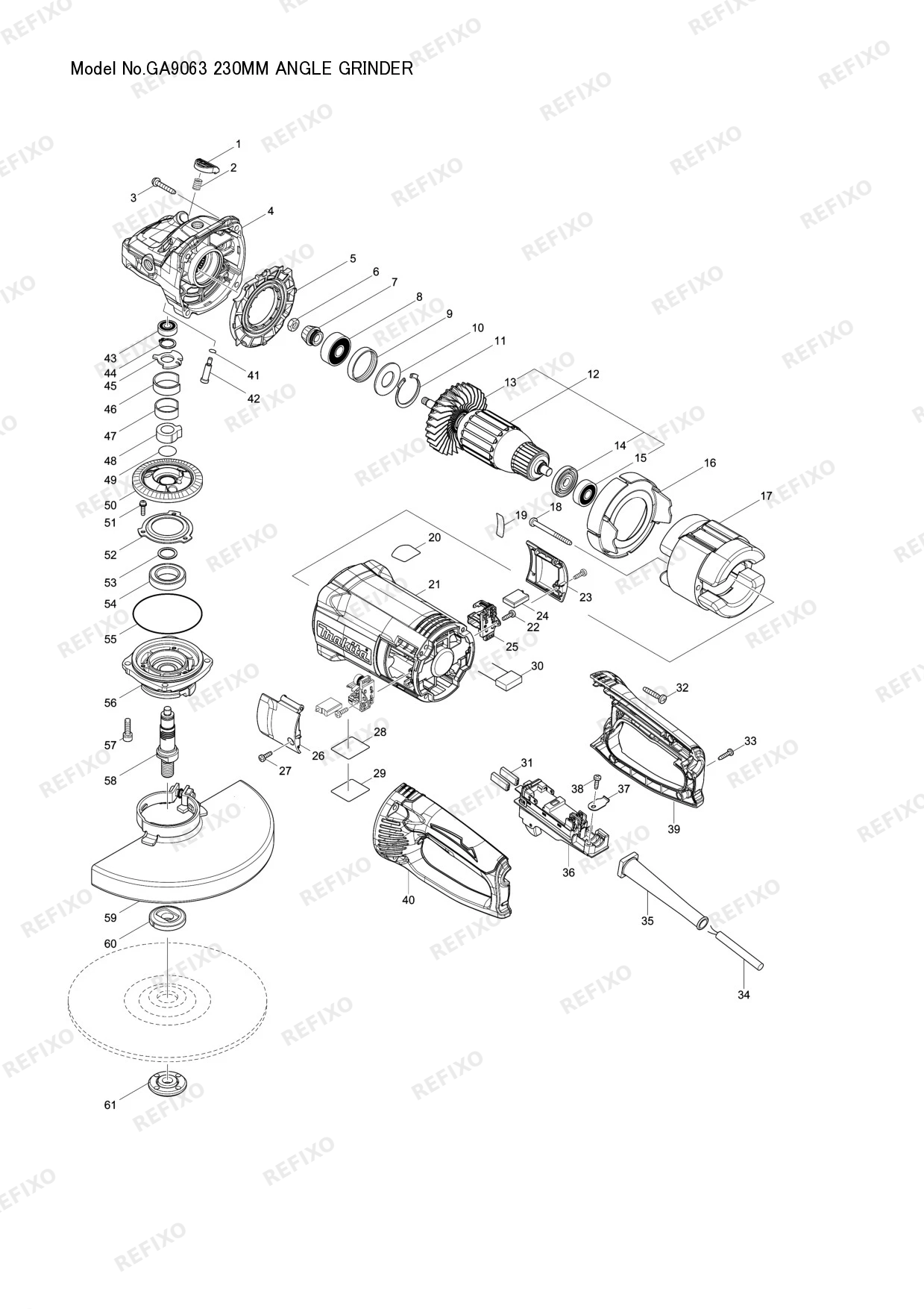 MAKITA GA9063 — схема запчастей