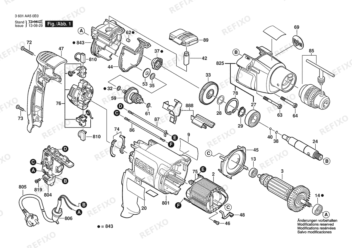 Bosch Дрель GBM 13 RE | 127 V | 063 - BR (3 601 AA5 0D0) — схема запчастей