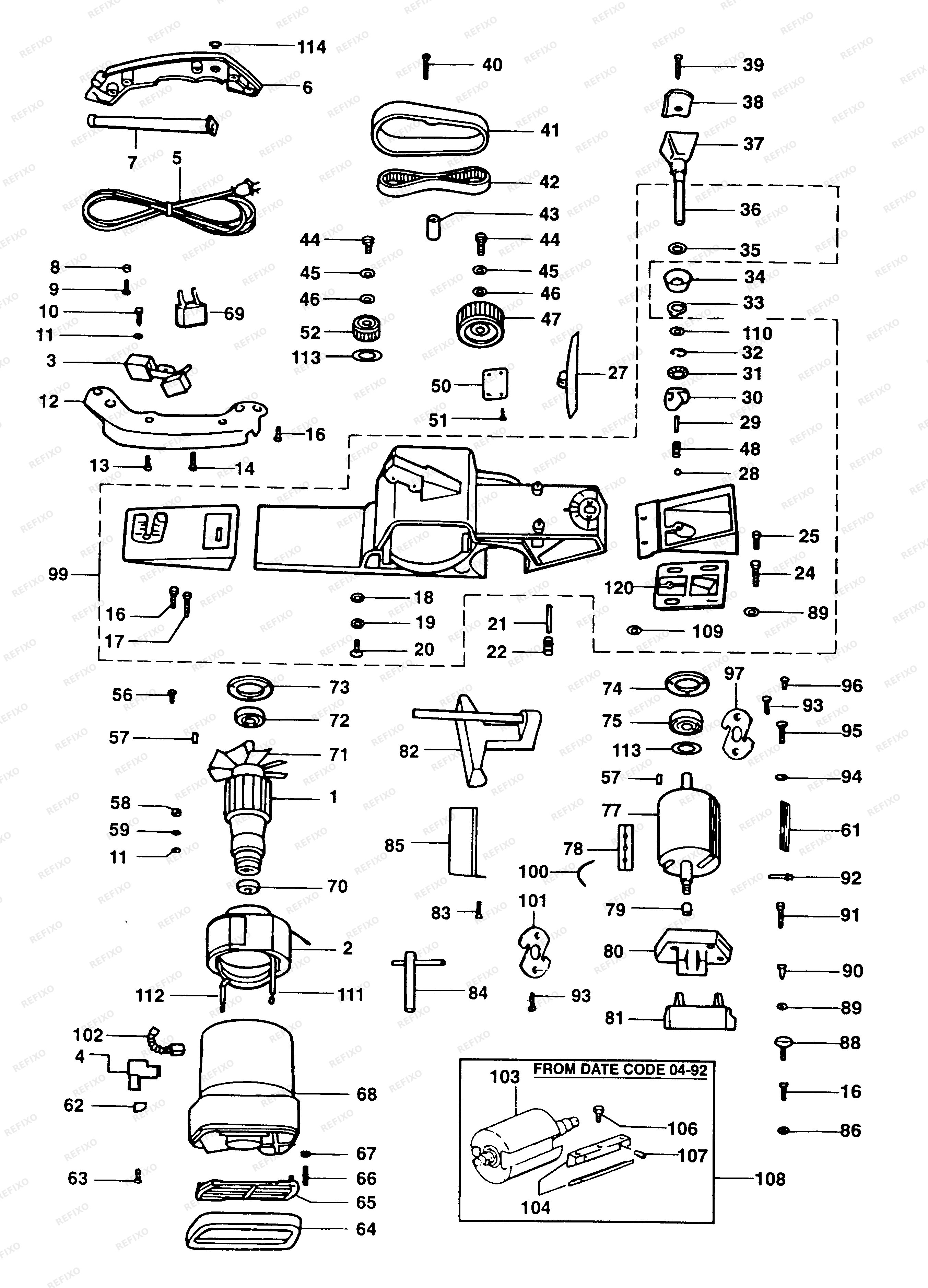 DeWalt РУБАНОК MFF40 — схема запчастей
