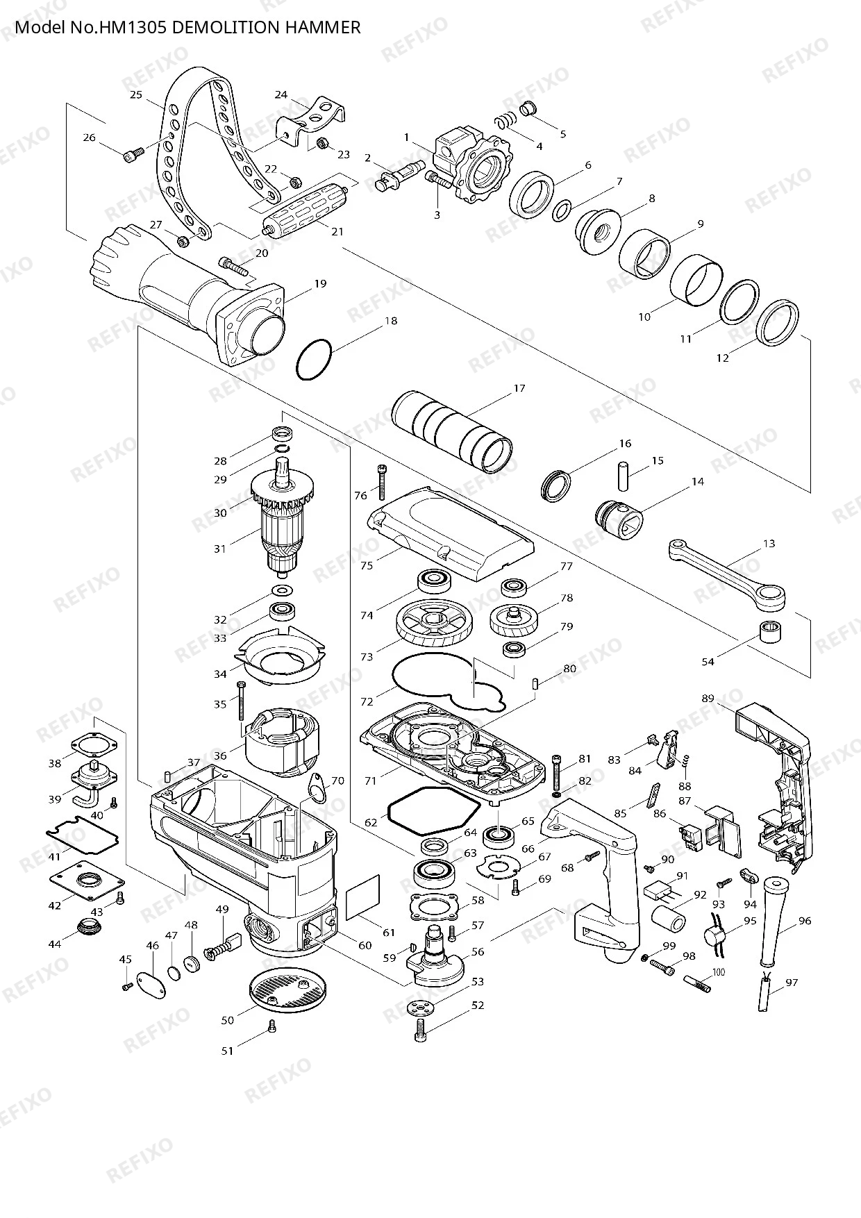 MAKITA HM1305 — схема запчастей