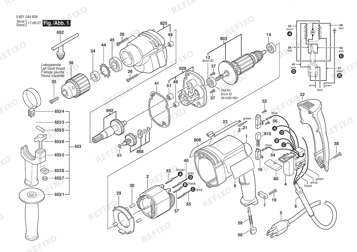 Bosch Дрель 1033VSR | 120 V | 061 - US (0 601 048 639) — схема запчастей