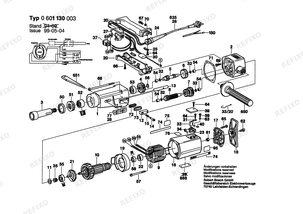 Bosch Дрель дрель | 220 V | 035 - FR (0 601 130 048) — схема запчастей