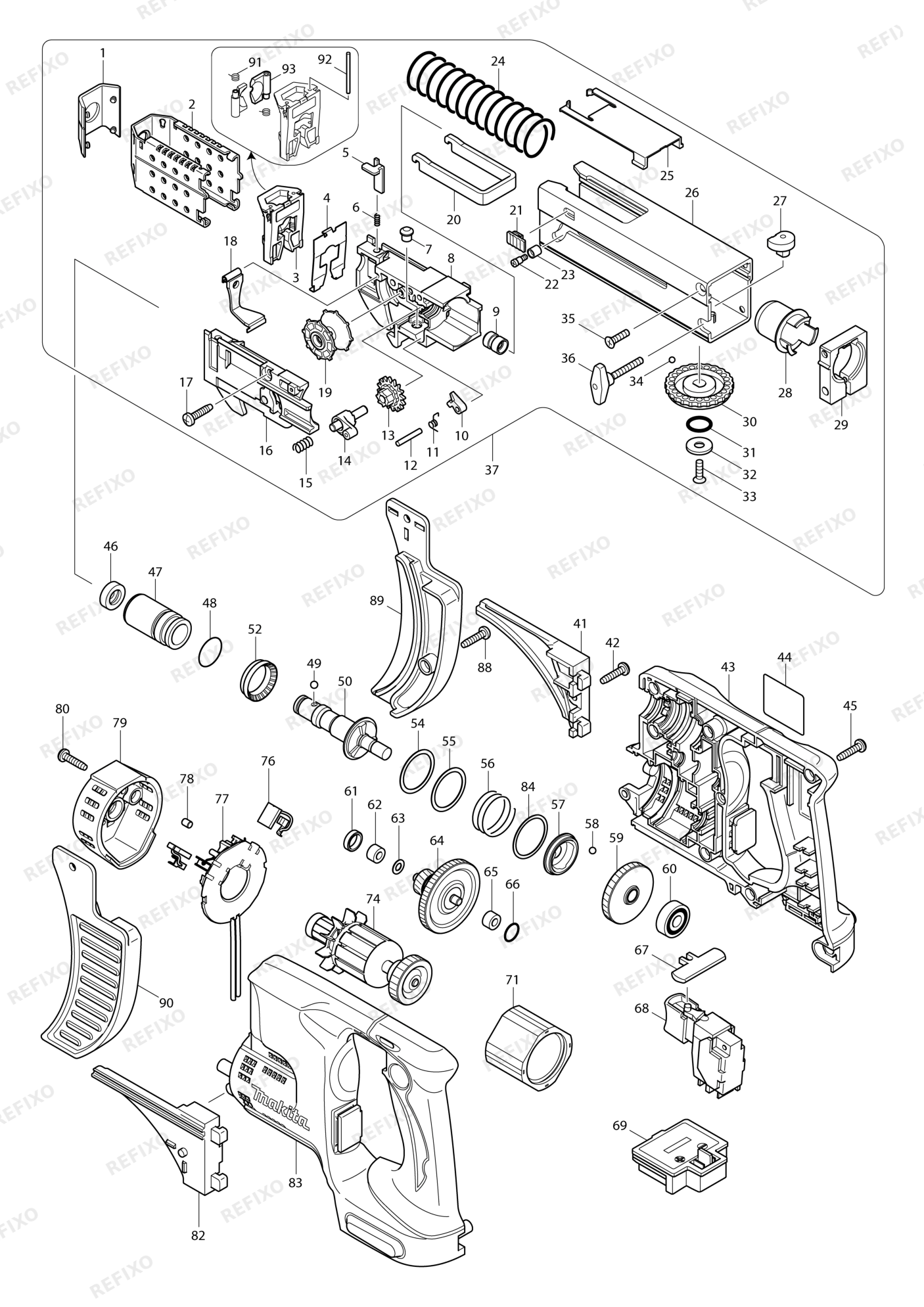 MAKITA DFR550 — схема запчастей