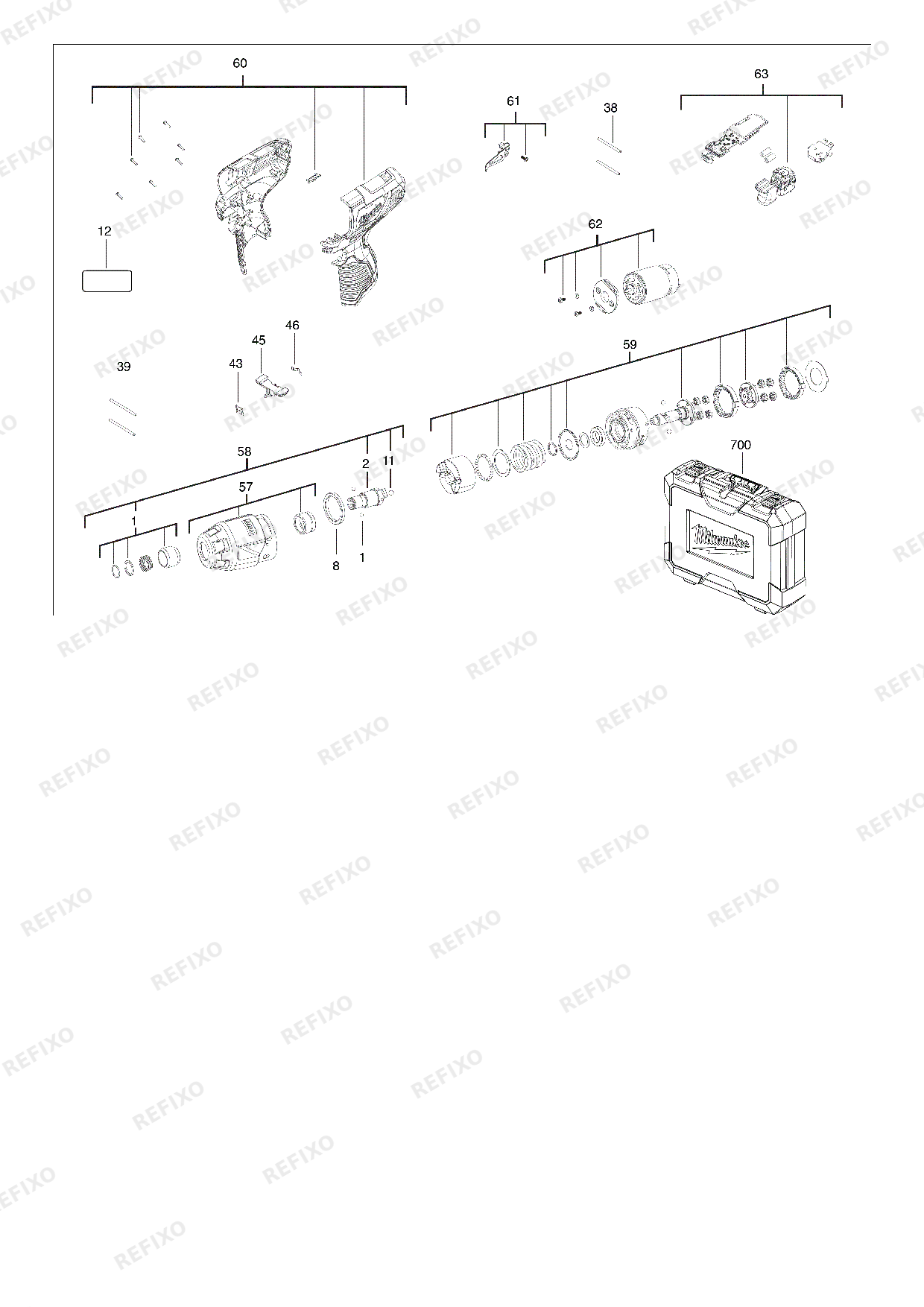 MILWAUKEE M12BID 0 4933441955 4000441961 — схема запчастей