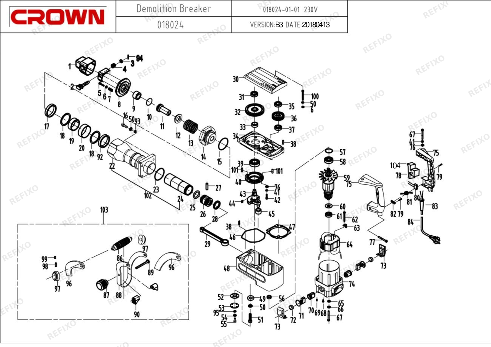 CROWN CT18024 — схема запчастей