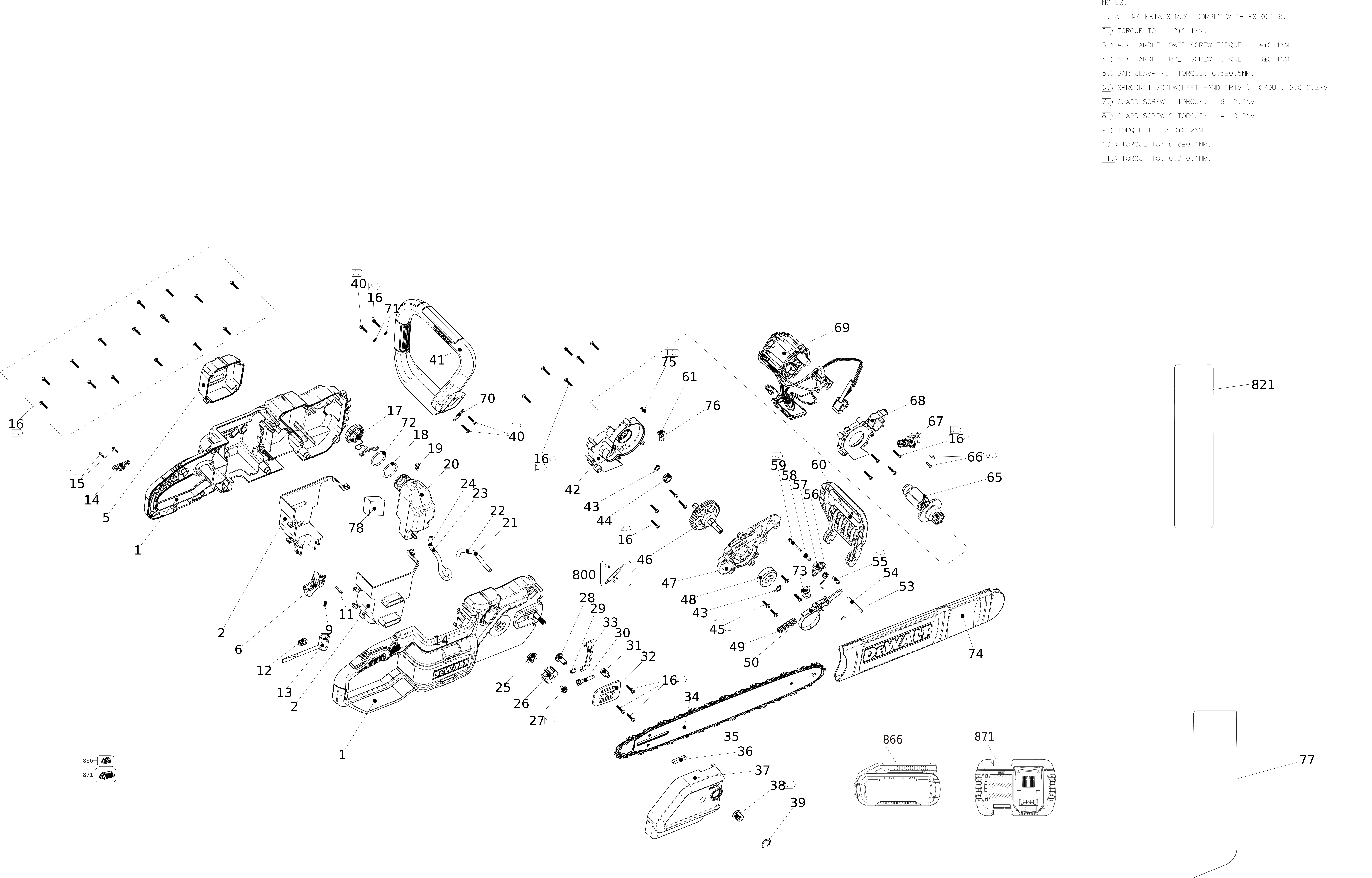 DeWalt ЦЕПНАЯ ПИЛА DCMCS675X1 — схема запчастей