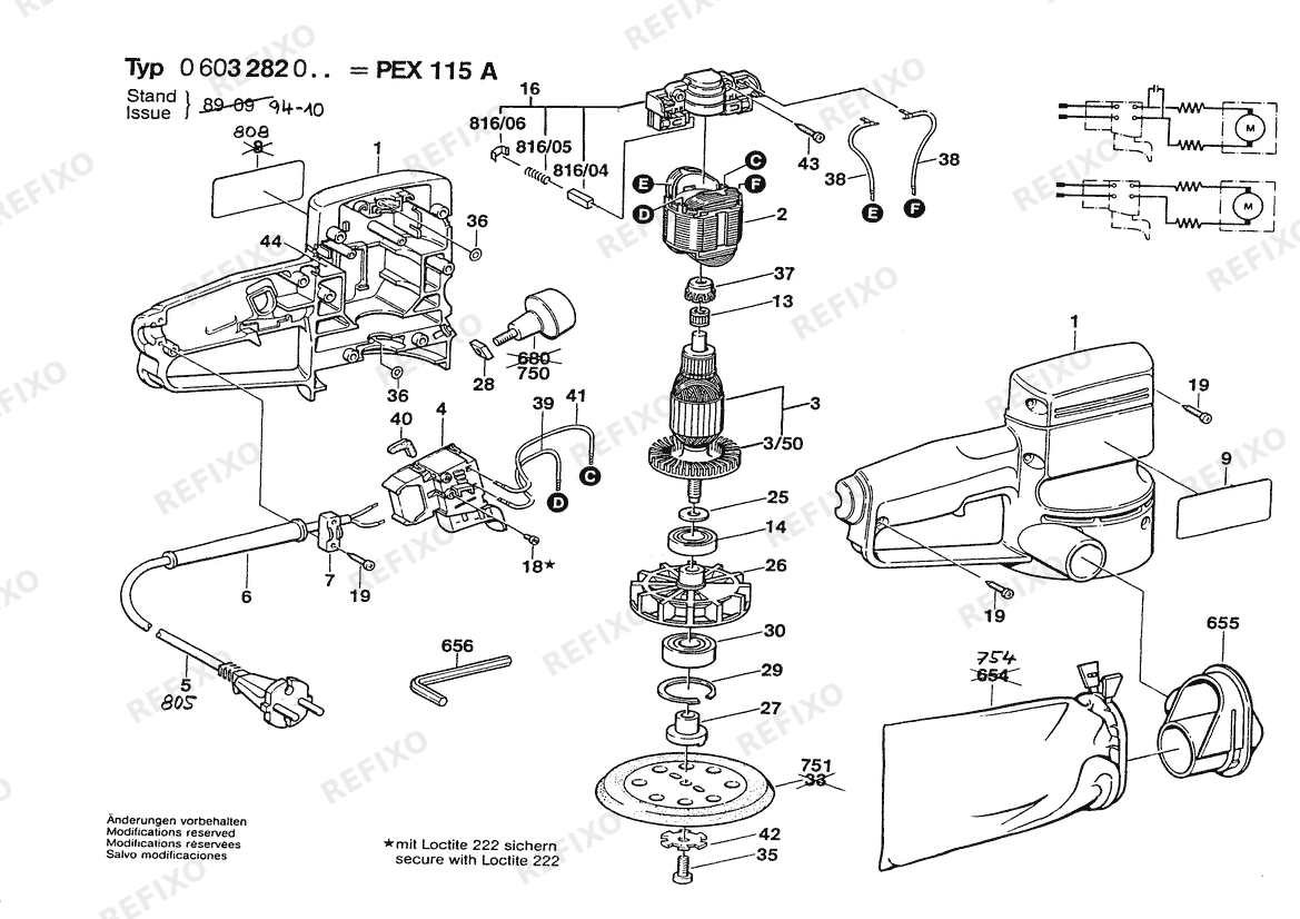 Bosch Эксцентриковая шлифмашина PEX 115 A | 230 V | 001 - EU (0 603 282 003) — схема запчастей