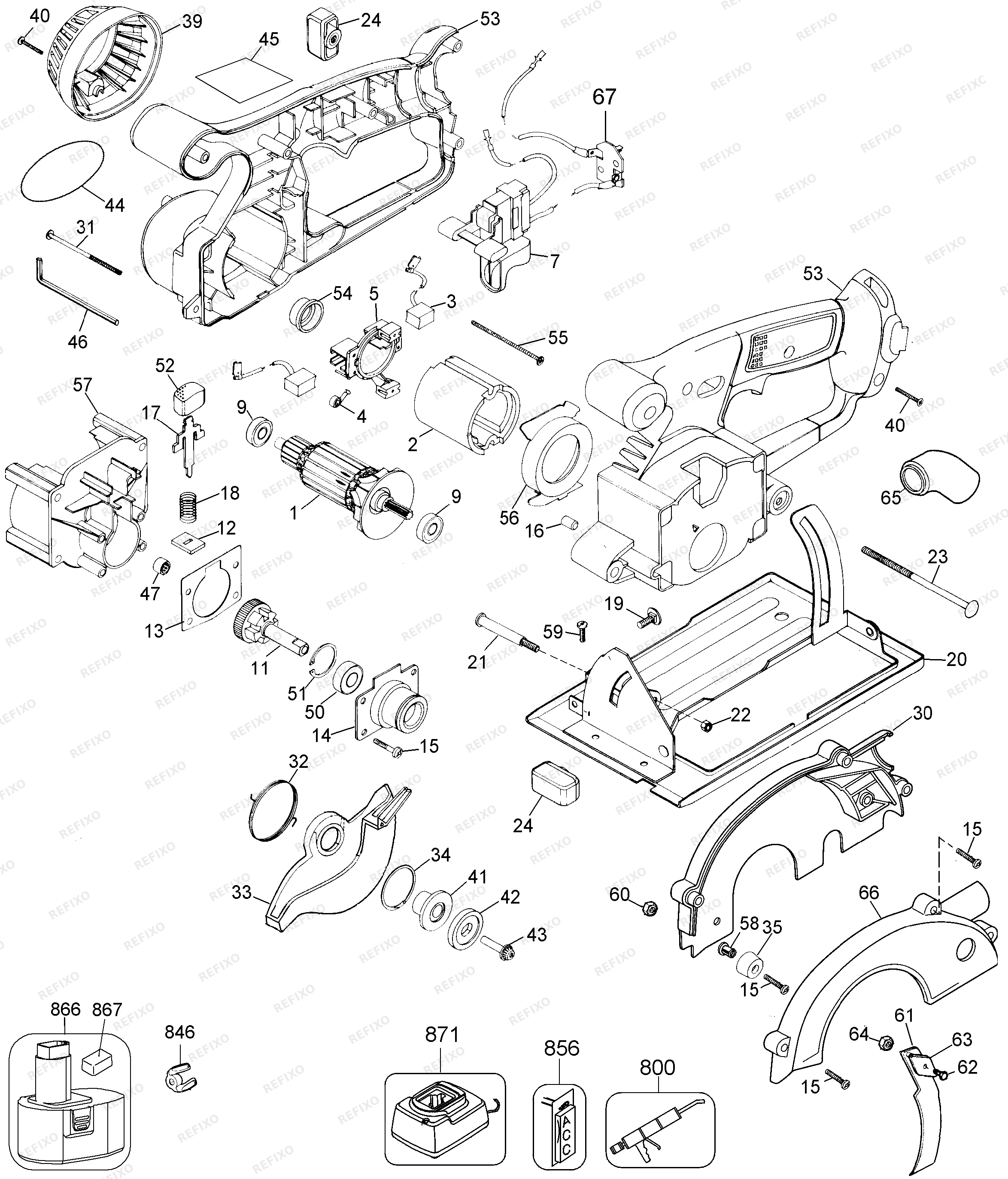 DeWalt 14.4V TRIMSAW KIT-U.K. DW935K2 — схема запчастей