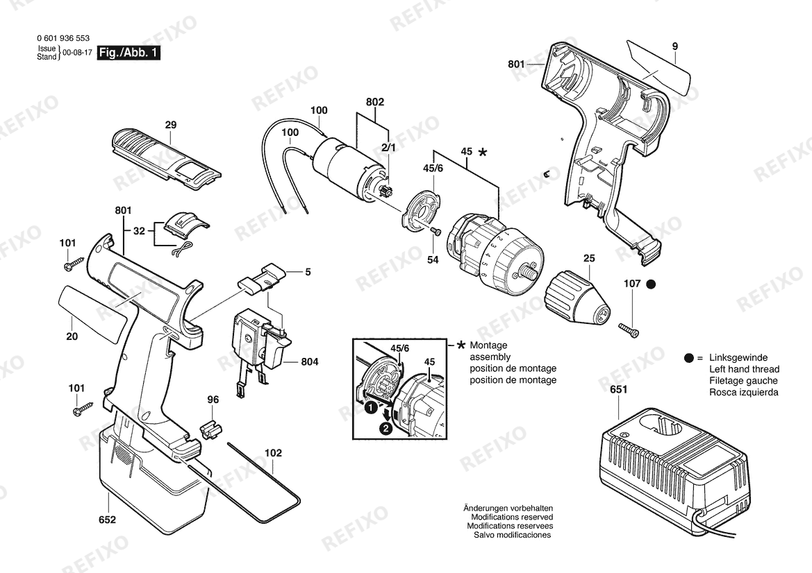 Bosch Аккумуляторный -Mittelgriffschrauber 3315 | 12 V | 061 - US (0 601 936 553) — схема запчастей