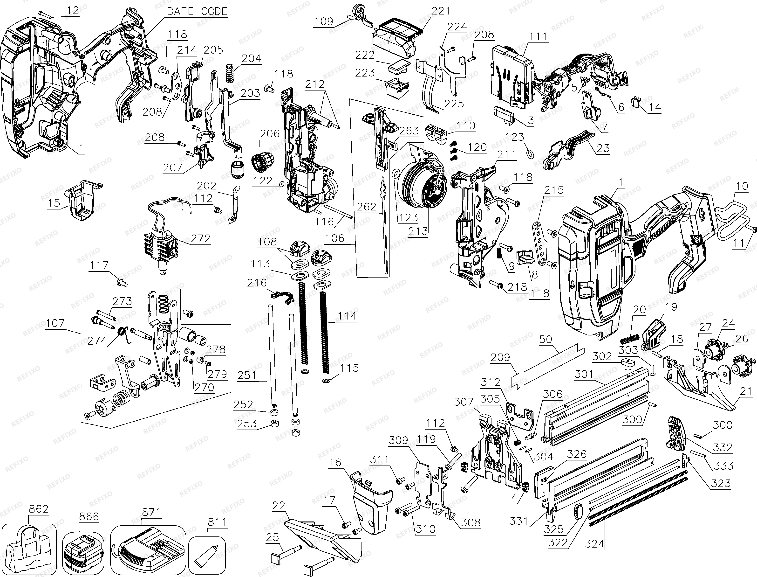 DeWalt 18V 18GA EHF STAPLER DCN682N — схема запчастей